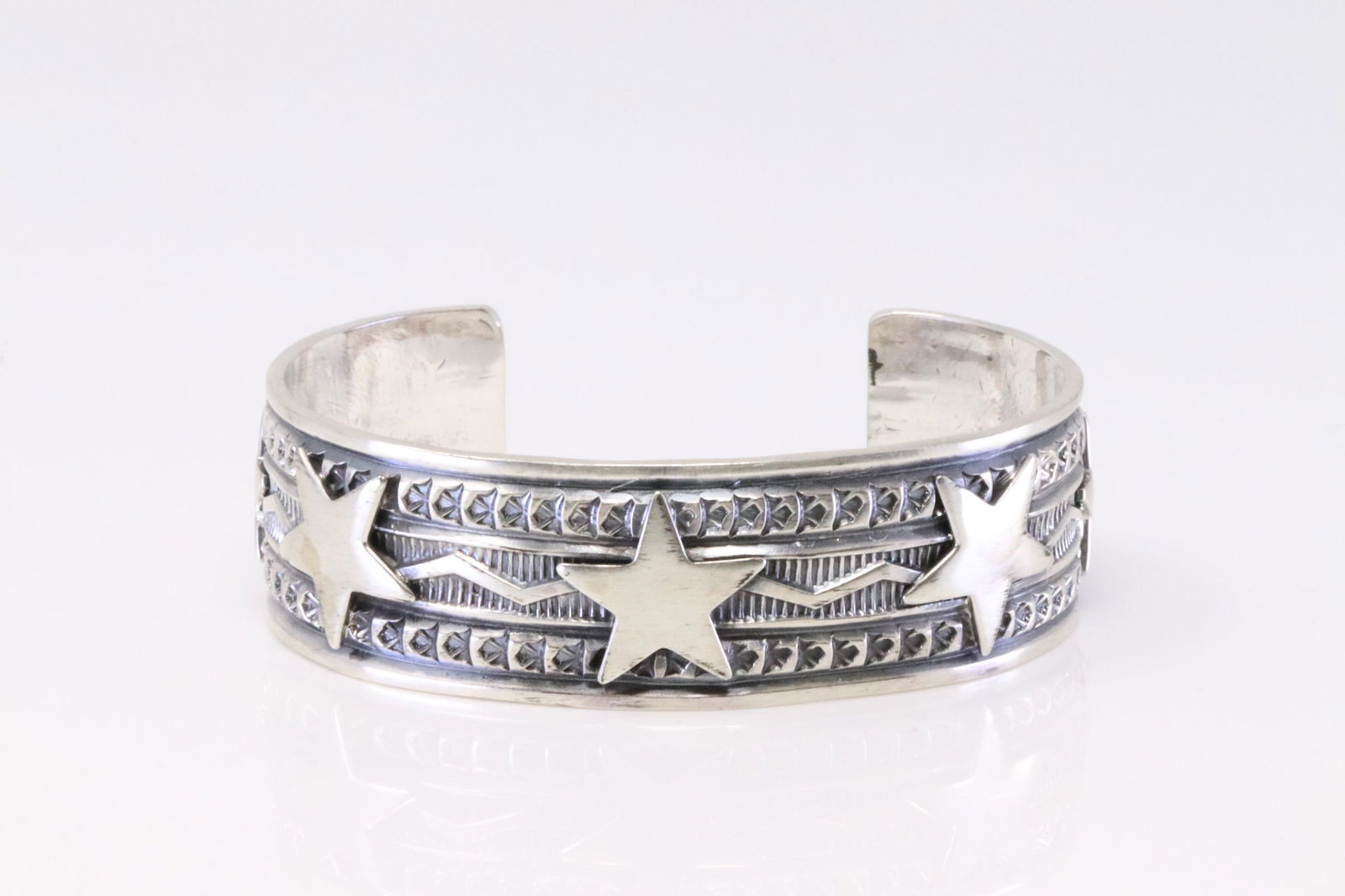 Native American Navajo Handmade Sterling Silver Cuff Star Bracelet By Sunshine Reeves. (1 of 4)
