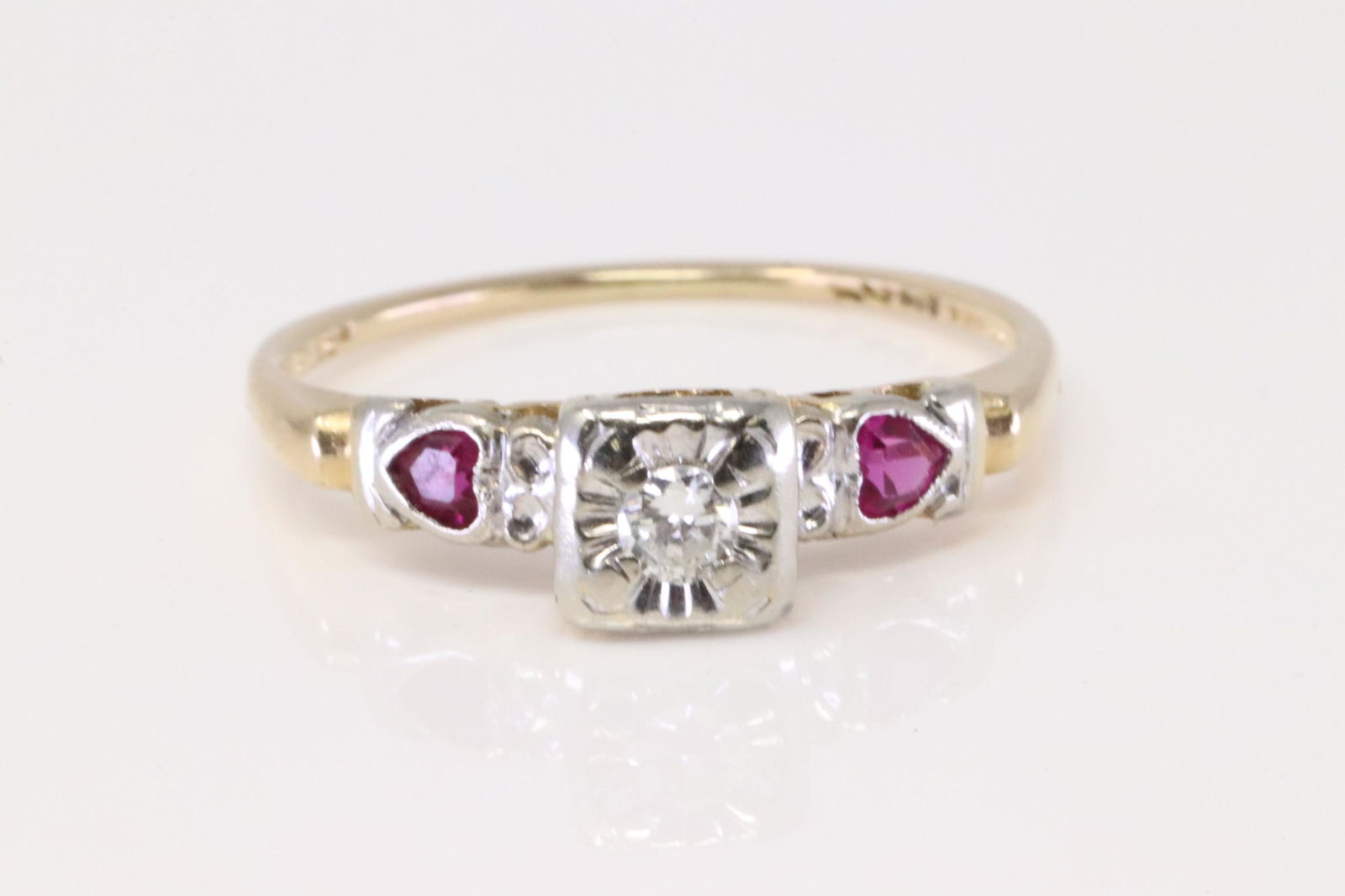14Kt Yellow Gold Vintage Ruby / Diamond Ring. (1 of 4)