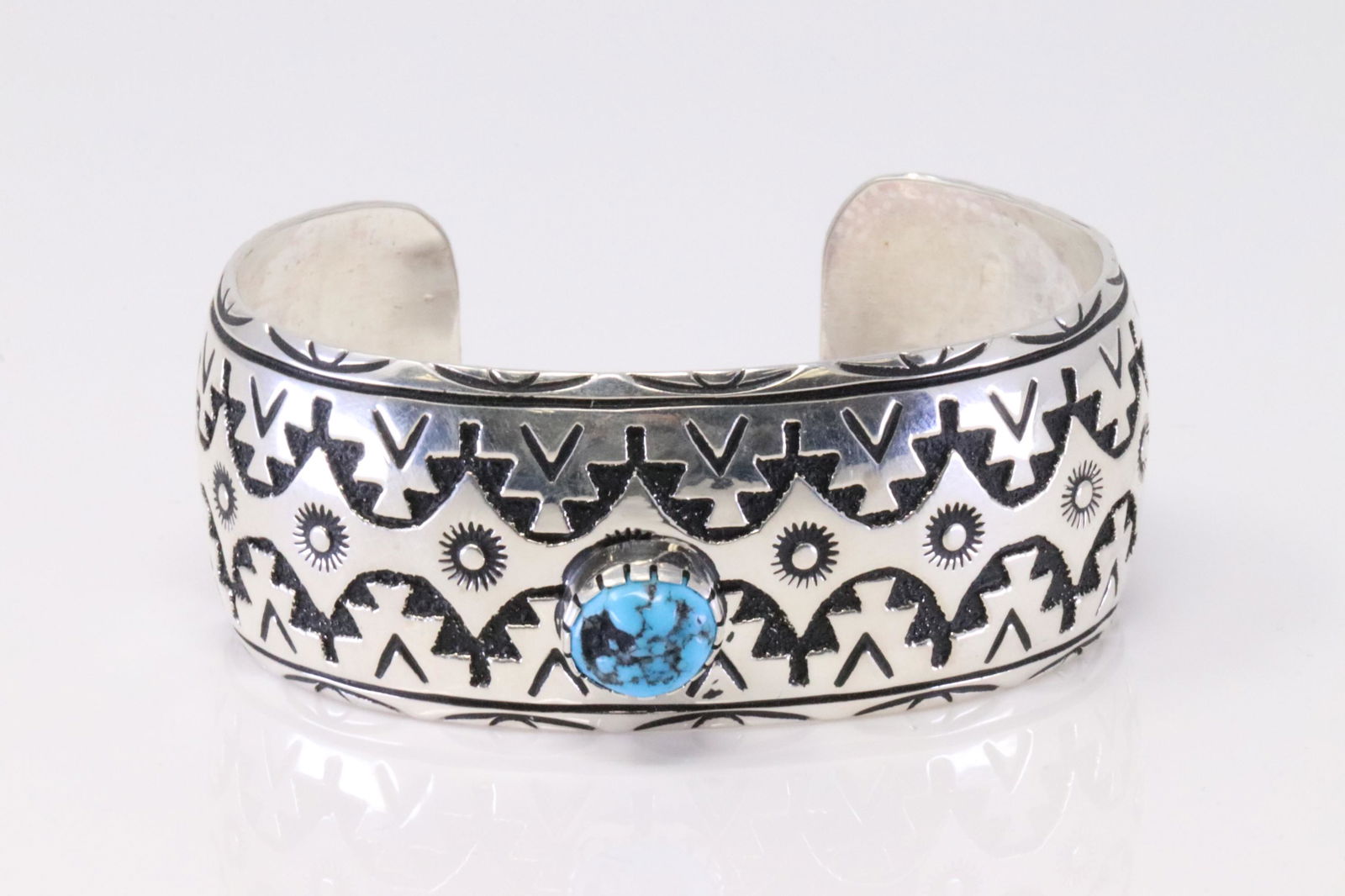 Native America Navajo Handmade Sterling Silver Turquoise Bracelet Cuff By Richard Singer. (1 of 4)