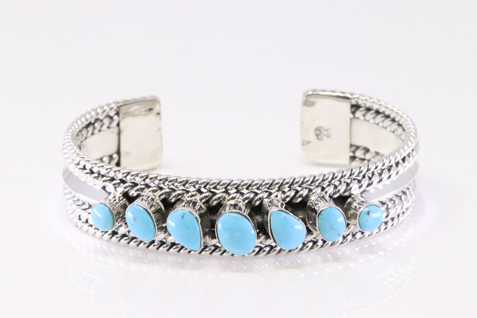 Native America Navajo Handmade Sterling Silver Turquoise Bracelet By Mike Smith.: This is a Native America Navajo Handmade Sterling Silver Turquoise Bracelet By Mike Smith.