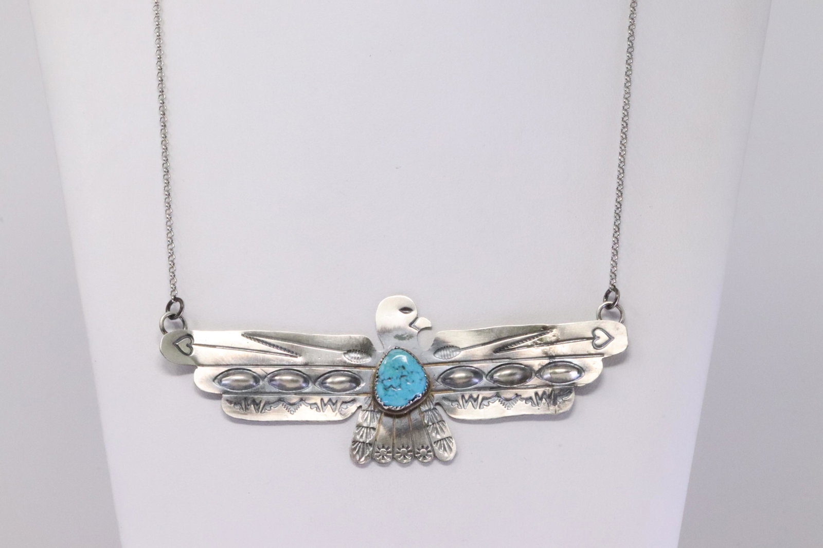 Native America Navajo Handmade Sterling Silver Bird Turquoise Necklace By Tim Yazzie.: This is a Native America Navajo Handmade Sterling Silver Bird Turquoise Necklace By Tim Yazzie. Necklace length: 16.00"