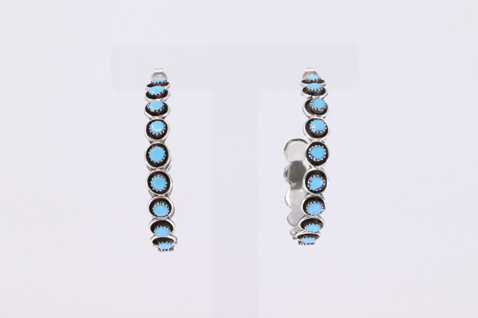 Native America Zuni Handmade Sterling Silver Turquoise Hoop Earring's. (1 of 4)