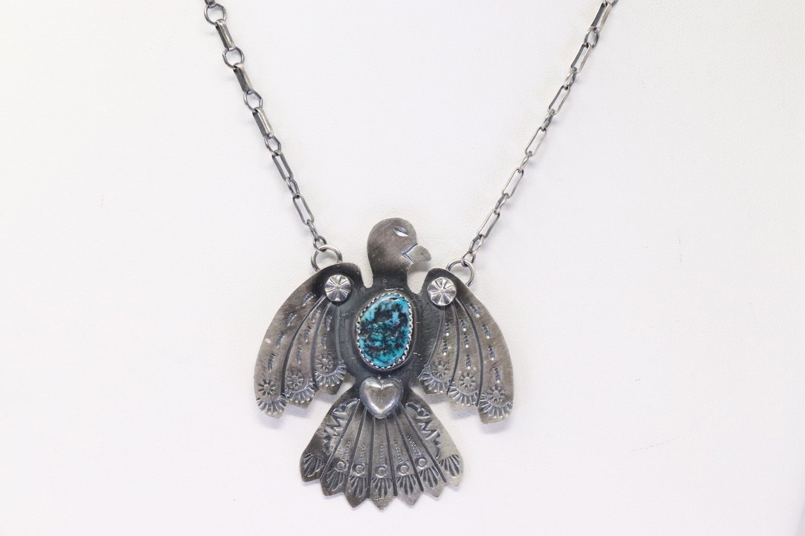 Native America Navajo Handmade Sterling Silver Turquoise Bird Necklace By Tim Yazzie.: This is a Native America Navajo Handmade Sterling Silver Turquoise Bird Necklace By Tim Yazzie. Necklace length: 18.00"