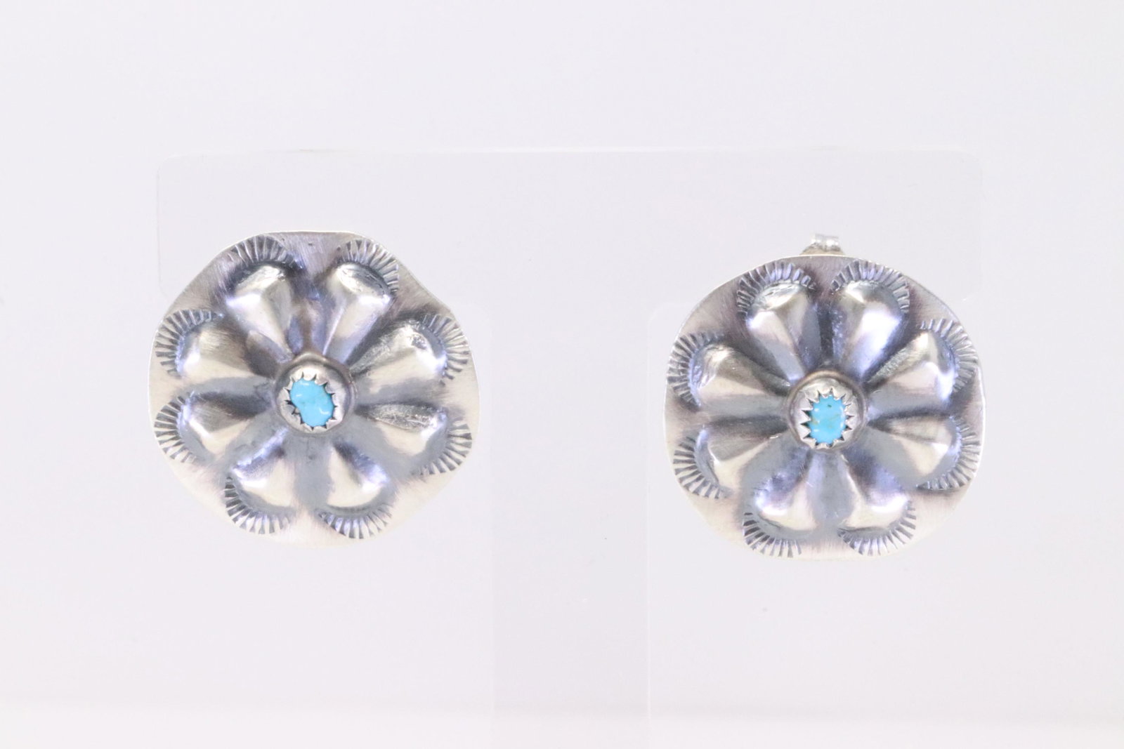 Native America Navajo Handmade Sterling Silver Turquoise Post Earring's By Joa Begay.: This is a Native America Navajo Handmade Sterling Silver Turquoise Post Earring's By Joan Begay.