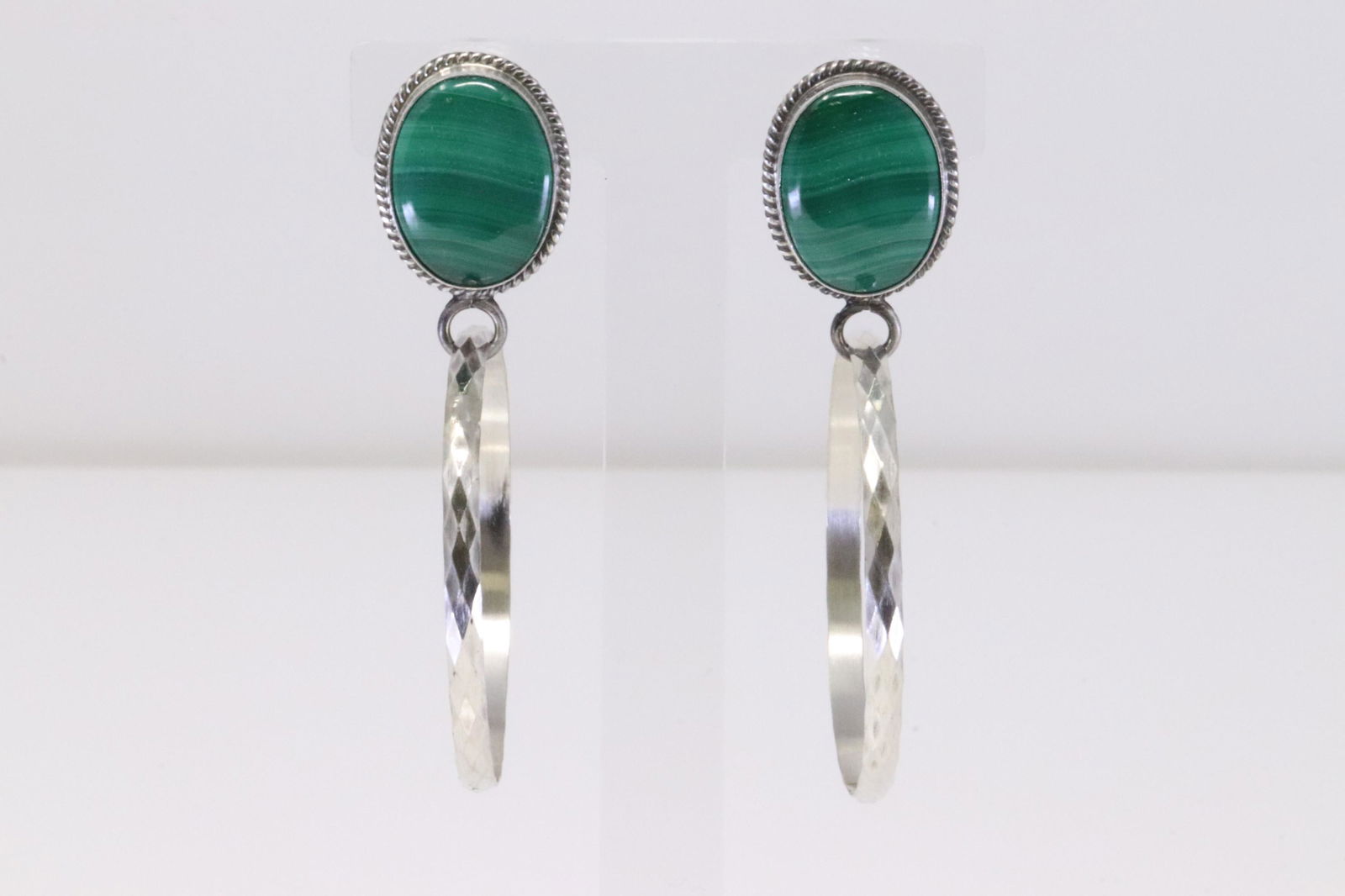 Native america Navajo Handmade Sterling Silver Malachite Turquoise Post / Dangling Earring's By (1 of 4)