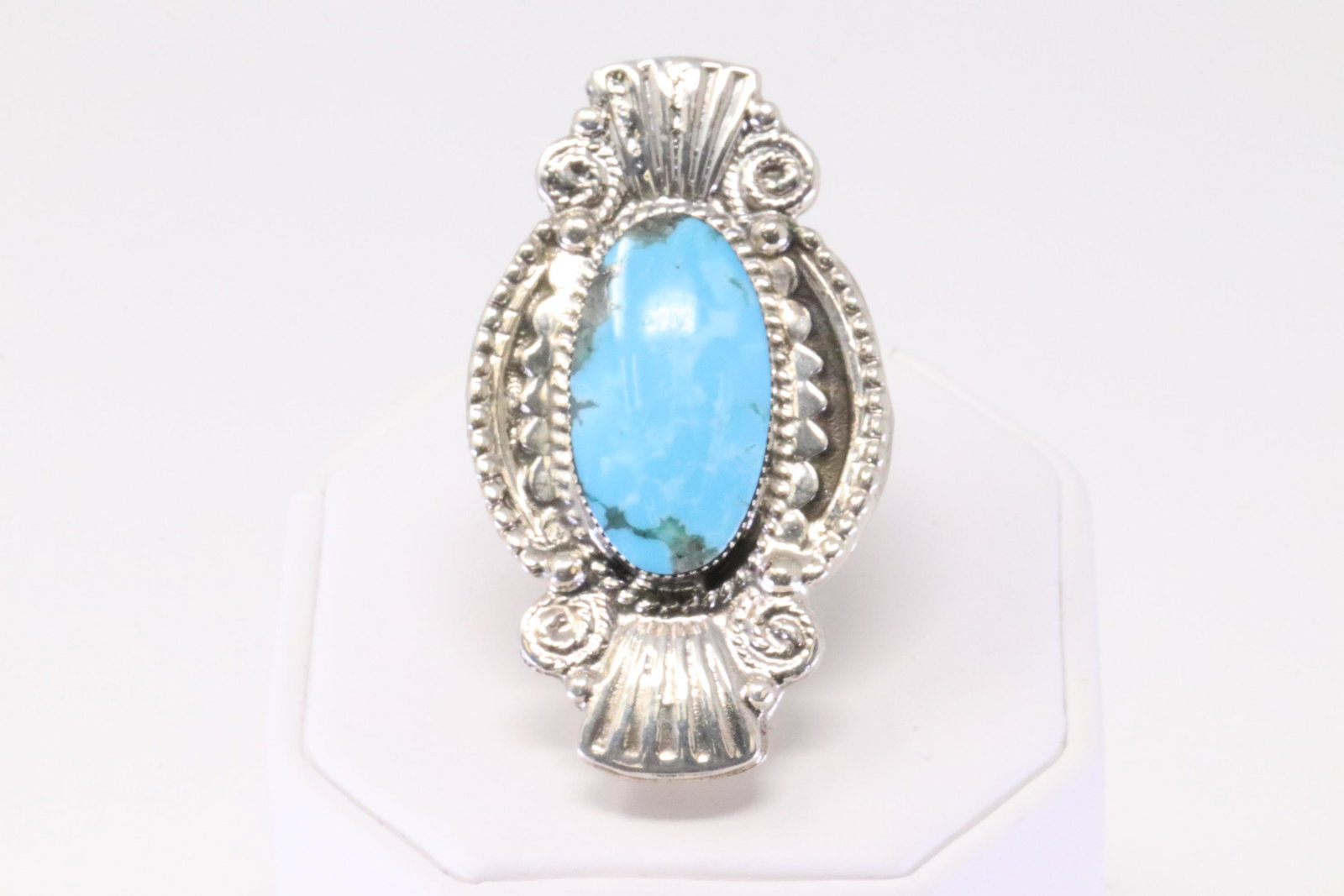 Native America Navajo Handmade Sterling Silver Turquoise Ring By Jimison Ben.: This is a Native America Navajo Handmade Sterling Silver Turquoise Ring By Jimison Ben. Ring size: 7.75.