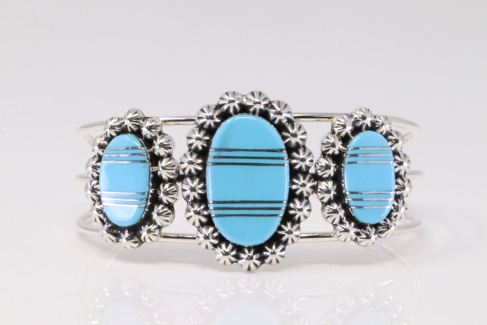 Native American Navajo Handmade Sterling Silver Turquoise Bracelet By Mike Smith.: This is a Native American Navajo Handmade Sterling Silver Turquoise Bracelet By Mike Smith.