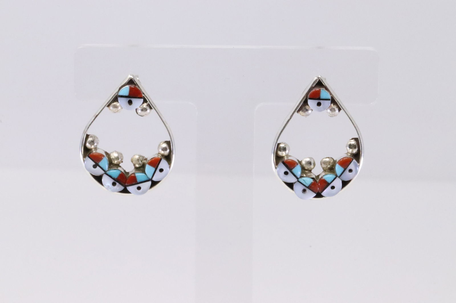 Native America Zuni Handmade Sterling Silver Sunface Multi-Color Post Earring's By Janice Lalio. (1 of 4)