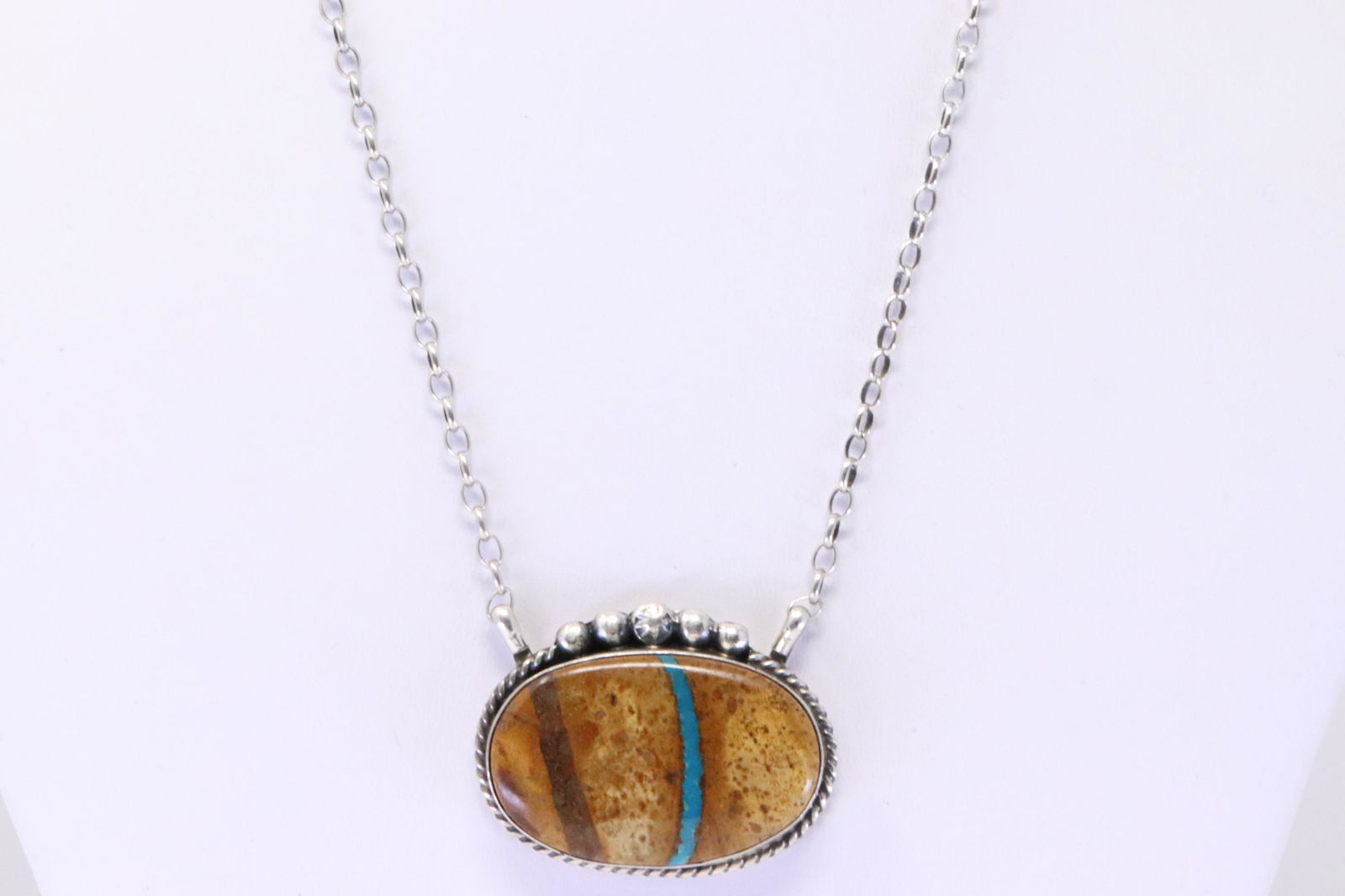 Native America Navajo Handmade Sterling Silver Boulder Turquoise Necklace By Augustine Largo. (1 of 4)