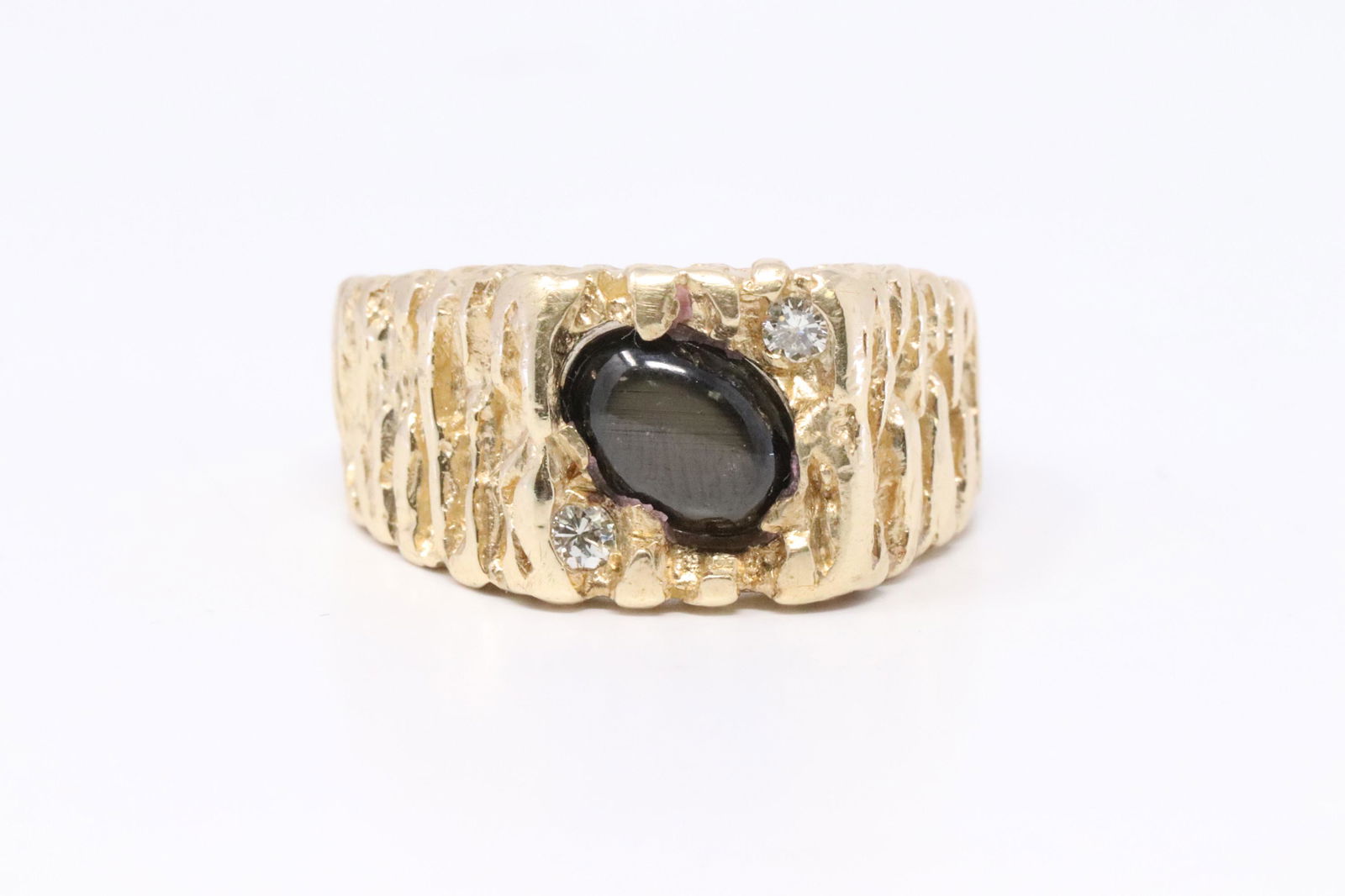 14Kt Men's Diamond and Grey Cabochon stone Ring (1 of 5)