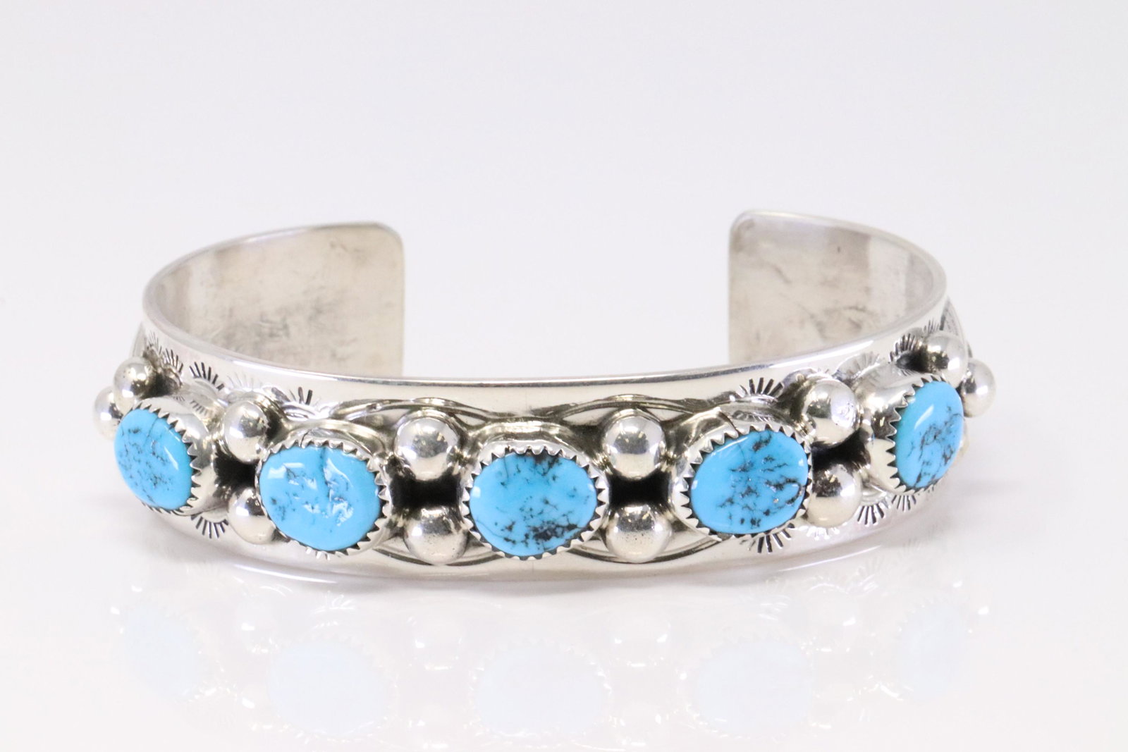 Native America Navajo Handmade Sterling Silver Turquoise Bracelet By Wilbert Meyers.: This is a Native America Navajo Handmade Sterling Silver Turquoise Bracelet By Wilbert Meyers.