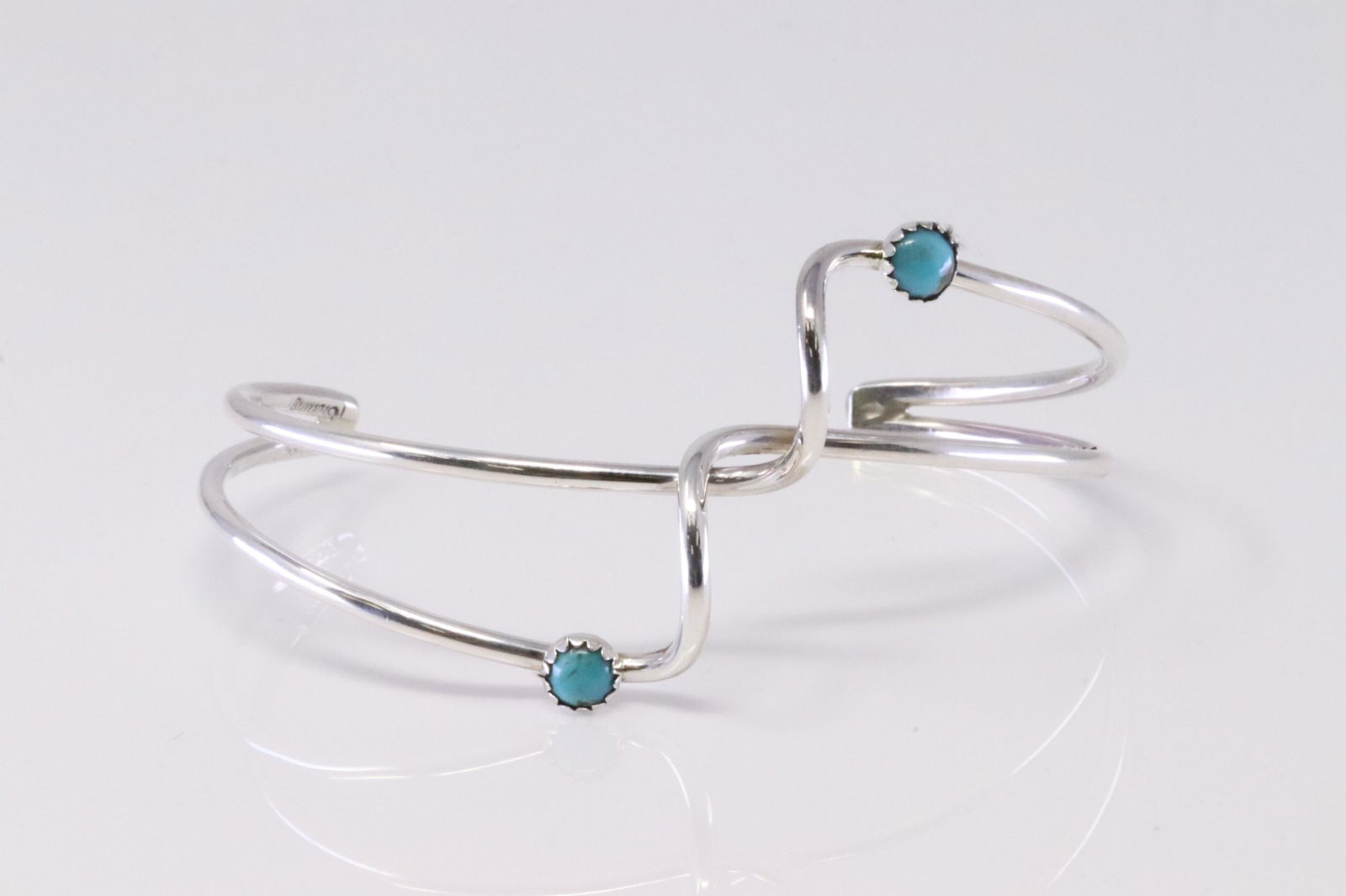 Native America Handmade Navajo Sterling Silver Turquoise Wave Bracelet By Yolanda Skeet. (1 of 4)