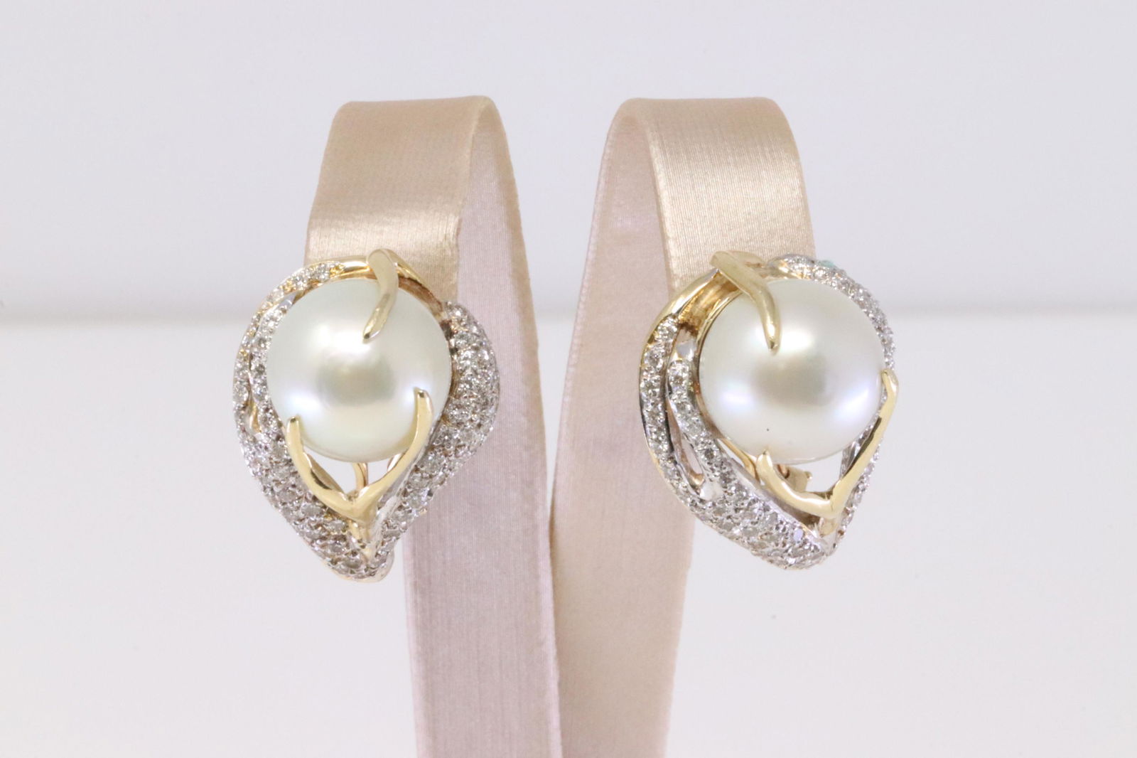 14Kt Yellow Gold Pearl / Diamond Earrings (1 of 5)