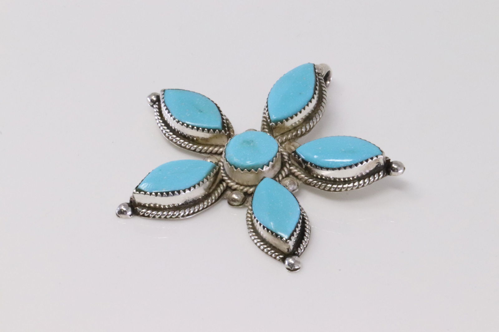 Native America Zuni Handmade Sterling Silver Turquoise Pendant By Kalara Hastito. (1 of 3)