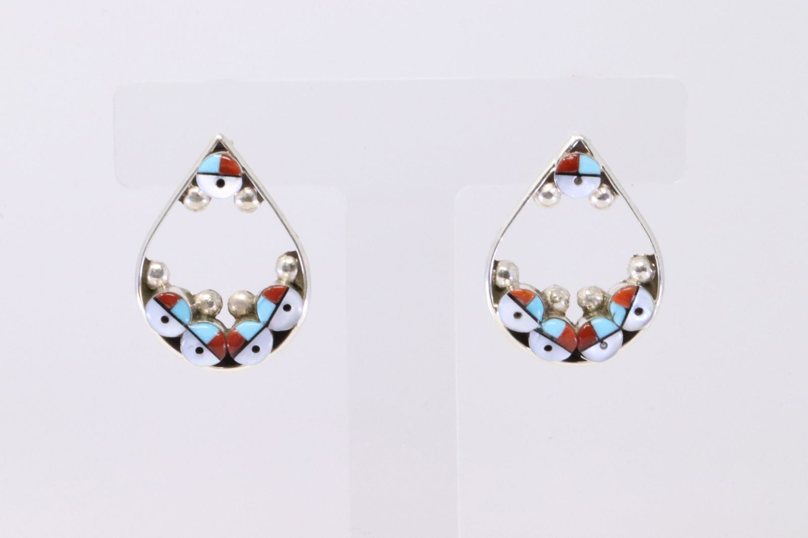 Native america Zuni Handmade Sterling Silver Multi-Color Post Earring's By Janis Lalio. (1 of 4)
