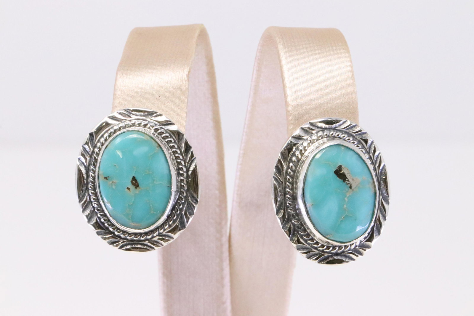 Native America Navajo Handmade Sterling Silver Turquoise Post Earring's By J.C.: This is a Native America Navajo Handmade Sterling Silver Turquoise Post Earring's By J.C.