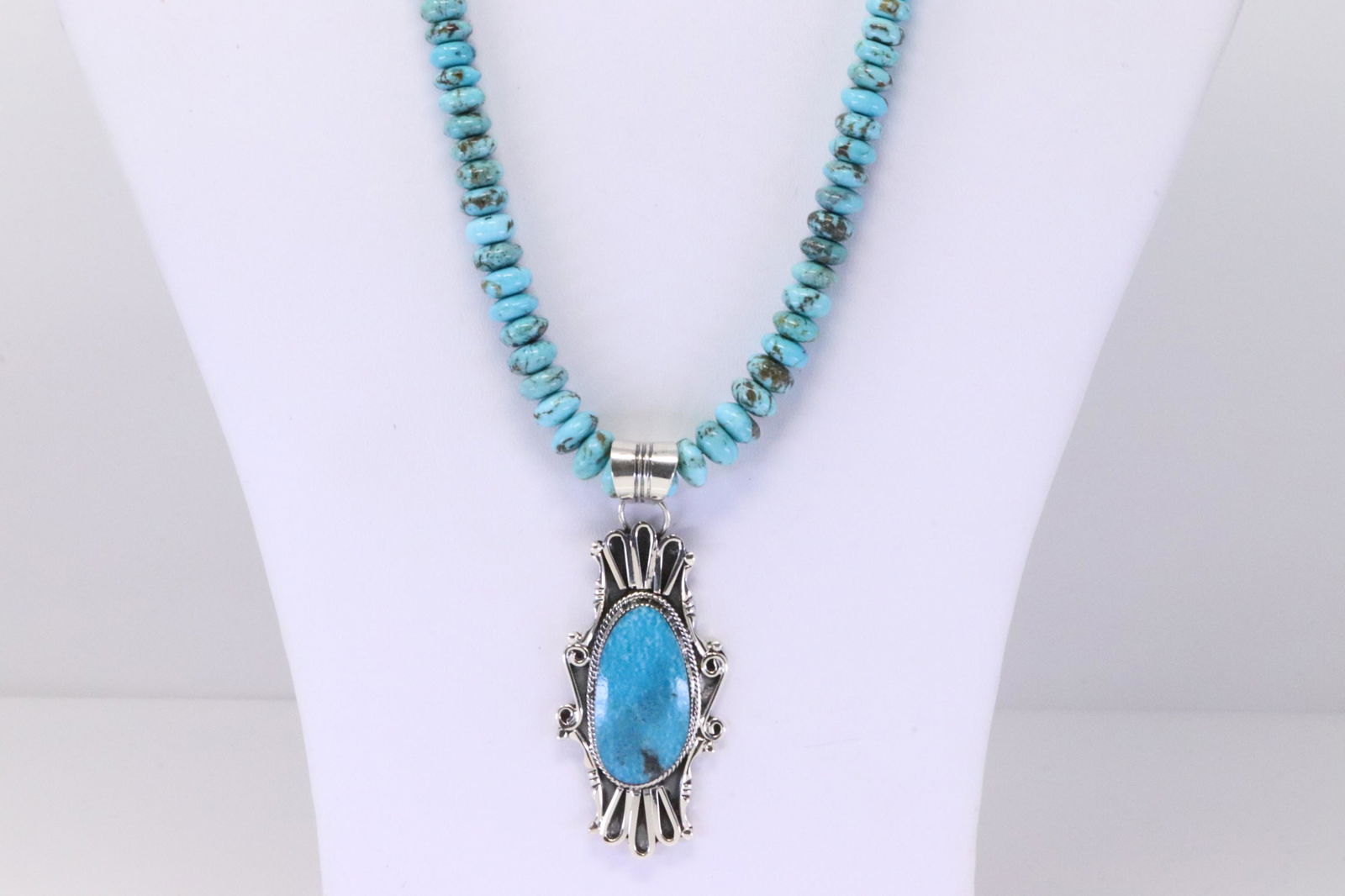 Native America Navajo Handmade Sterling Silver Turquoise Pendant / Necklace By Sheena Jack. (1 of 4)