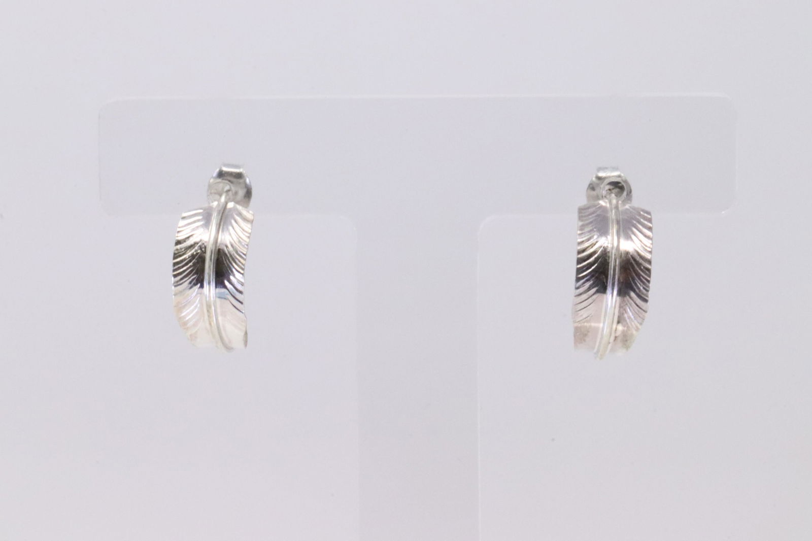 Native America Navajo Handmade Sterling Silver Hoop Feather Earring's. (1 of 4)