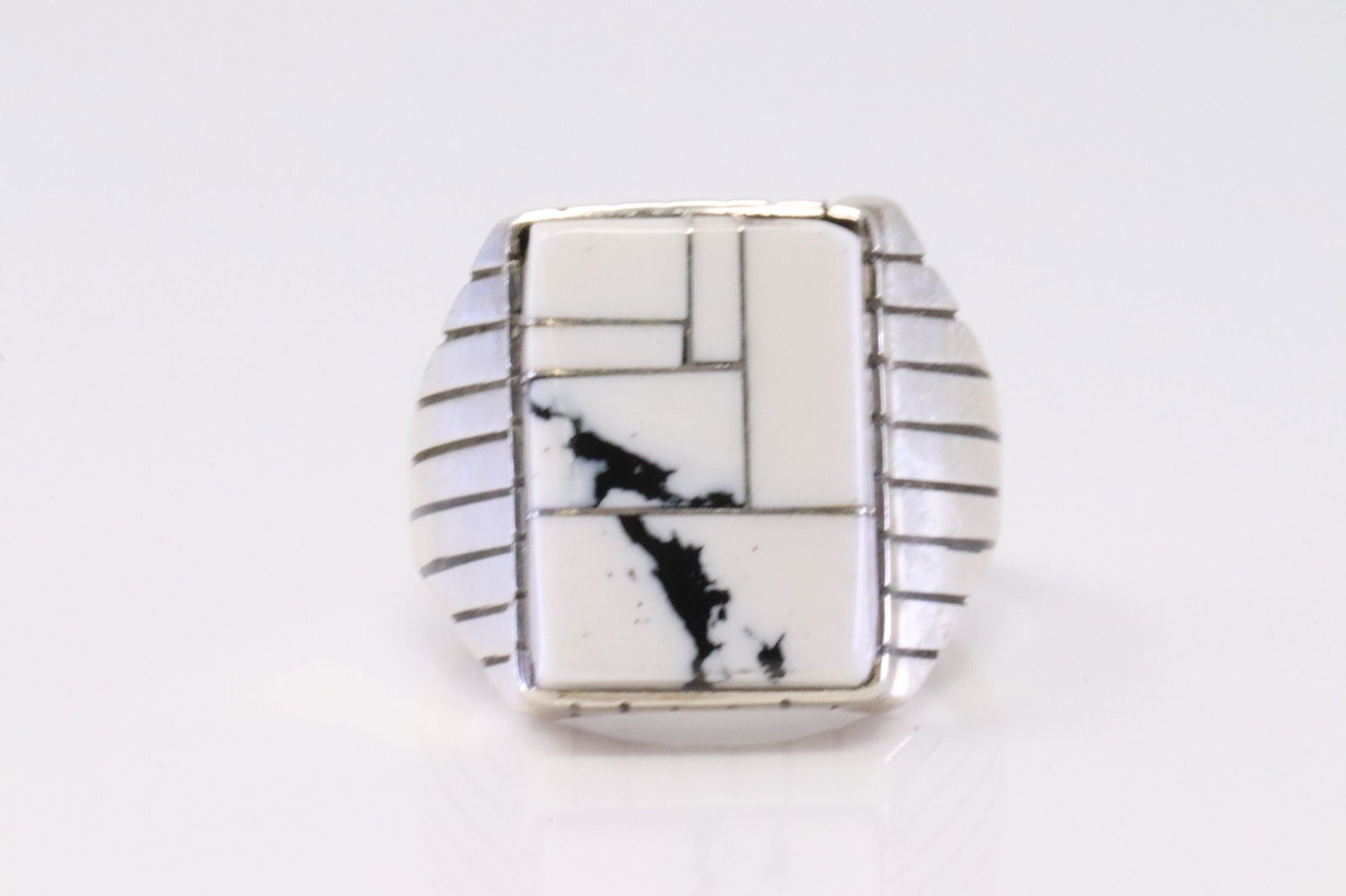 Native America Navajo Handmade Sterling Silver White Buffalo Ring By R. (1 of 4)