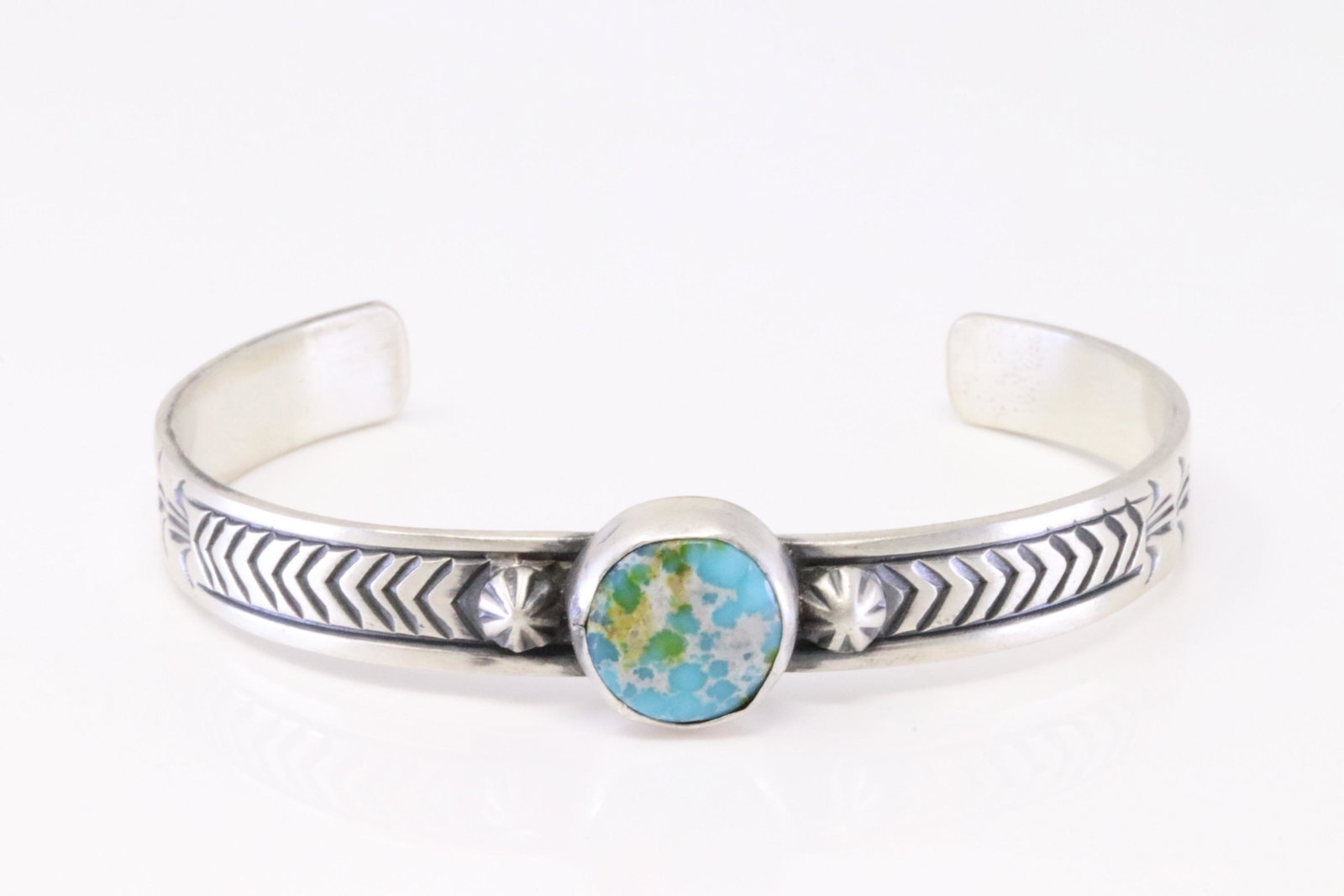 Native American Navajo Handmade Sterling Silver Snora Gold Turquoise Bracelet By Rick Enriquez.: This is a Native American Navajo Handmade Sterling Silver Snora Gold Turquoise Bracelet By Rick Enriquez.