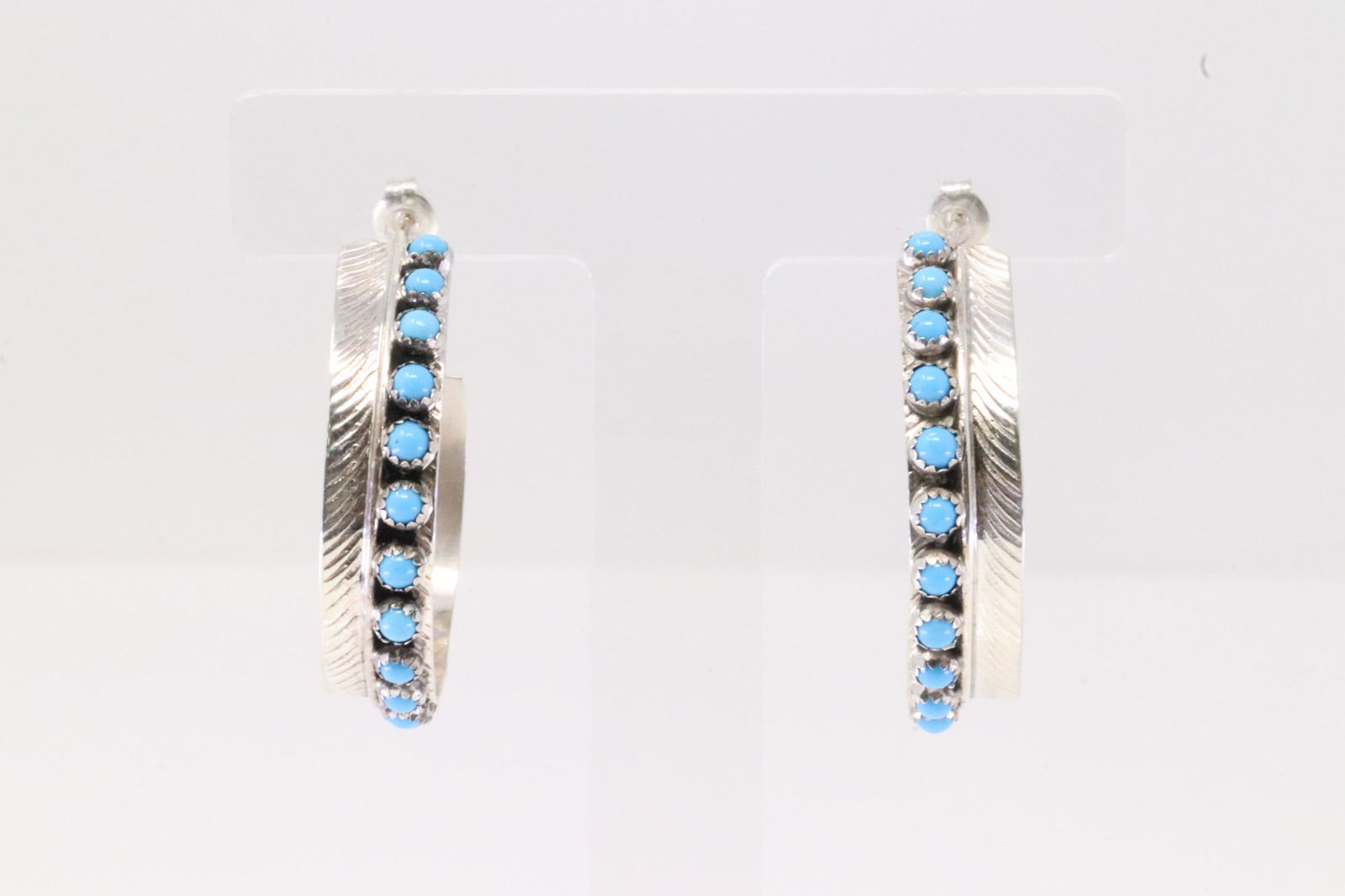 Native America Navajo Handmade Sterling Silver Hoop Turquoise Earring's By Aaron Davis. (1 of 4)