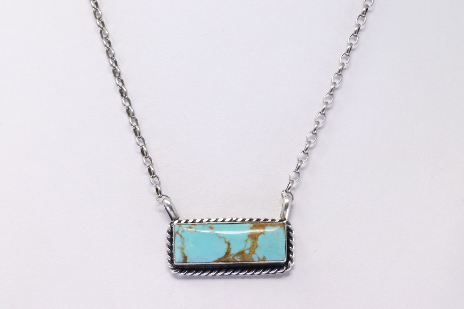 Native America Navajo Handmade Sterling Silver Turquoise Necklace By Augustine Largo. (1 of 4)