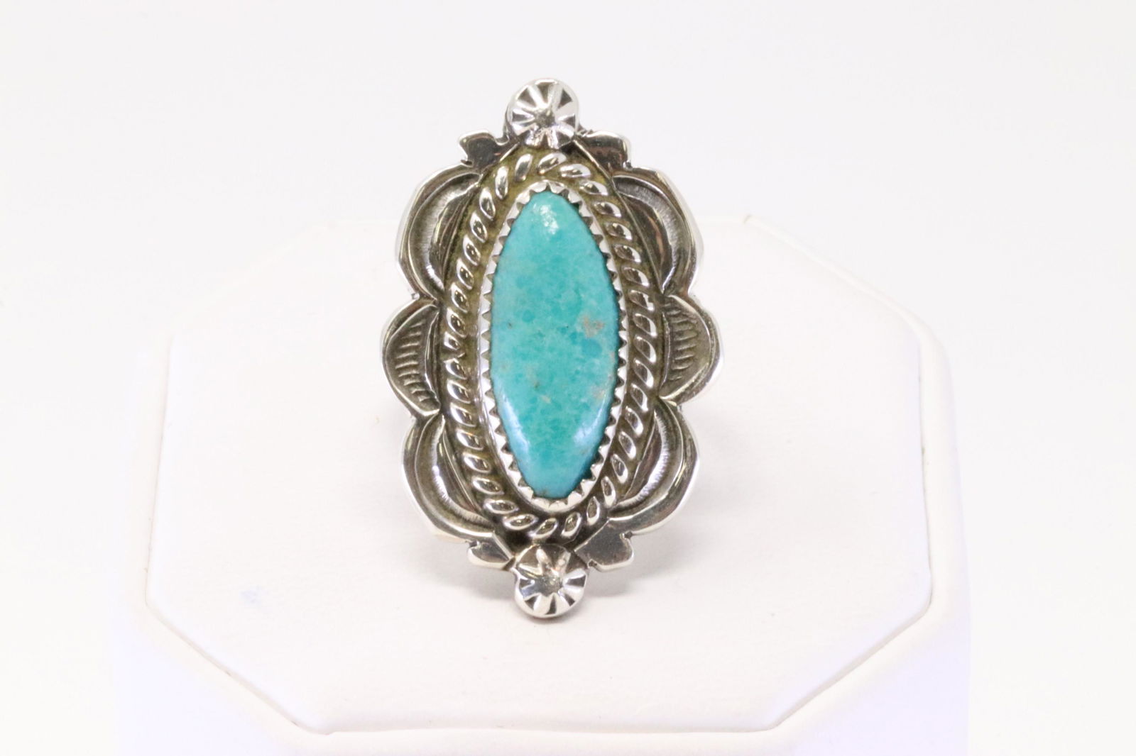 Native America Navajo Handmade Sterling Silver Turquoise Ring By M.C. (1 of 4)