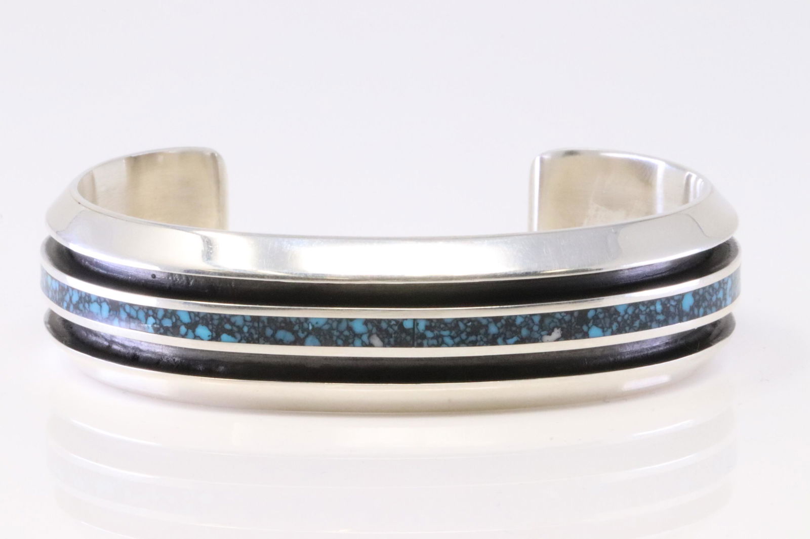 Native American Navajo Handmade Sterling Silver Turquoise Bracelet By Larry Loretto. (1 of 4)