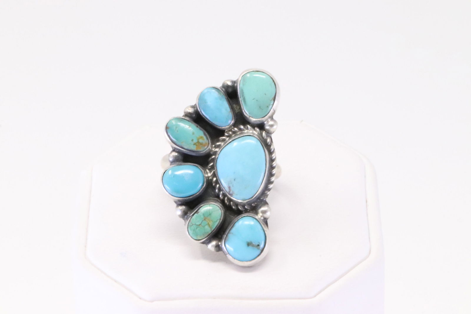 Native America Navajo Handmade Sterling Silver Turquoise Ring Cuff By G.James. (1 of 4)