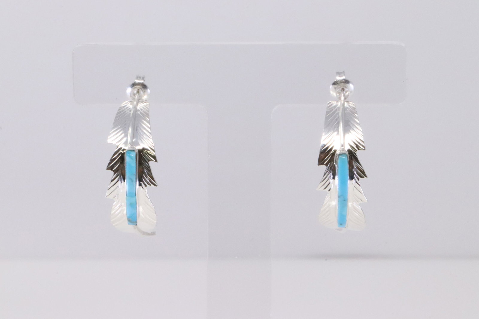 Native America Navajo Handmade Sterling Silver Kingman Turquoise Hoop Earring's By Allan Barny.: This is a Native America Navajo Handmade Sterling Silver Kingman Turquoise Hoop Earring's By Allan Barny.