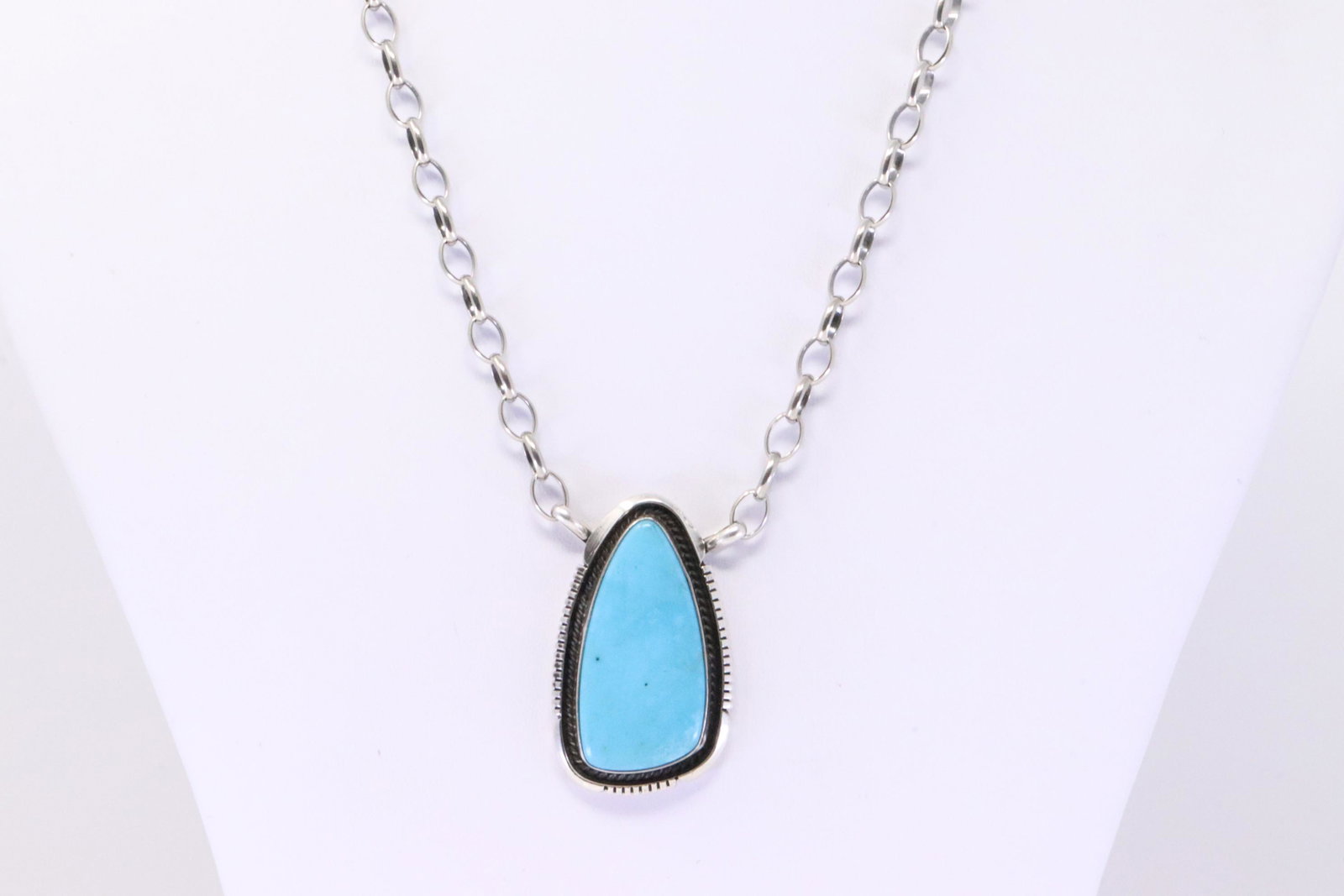 Native America Navajo Handmade Sterling Silver Turquoise Necklace By Alfred Martinez.: This is a Native America Navajo Handmade Sterling Silver Turquoise Necklace By Alfred Martinez. Necklace length: 16.00"