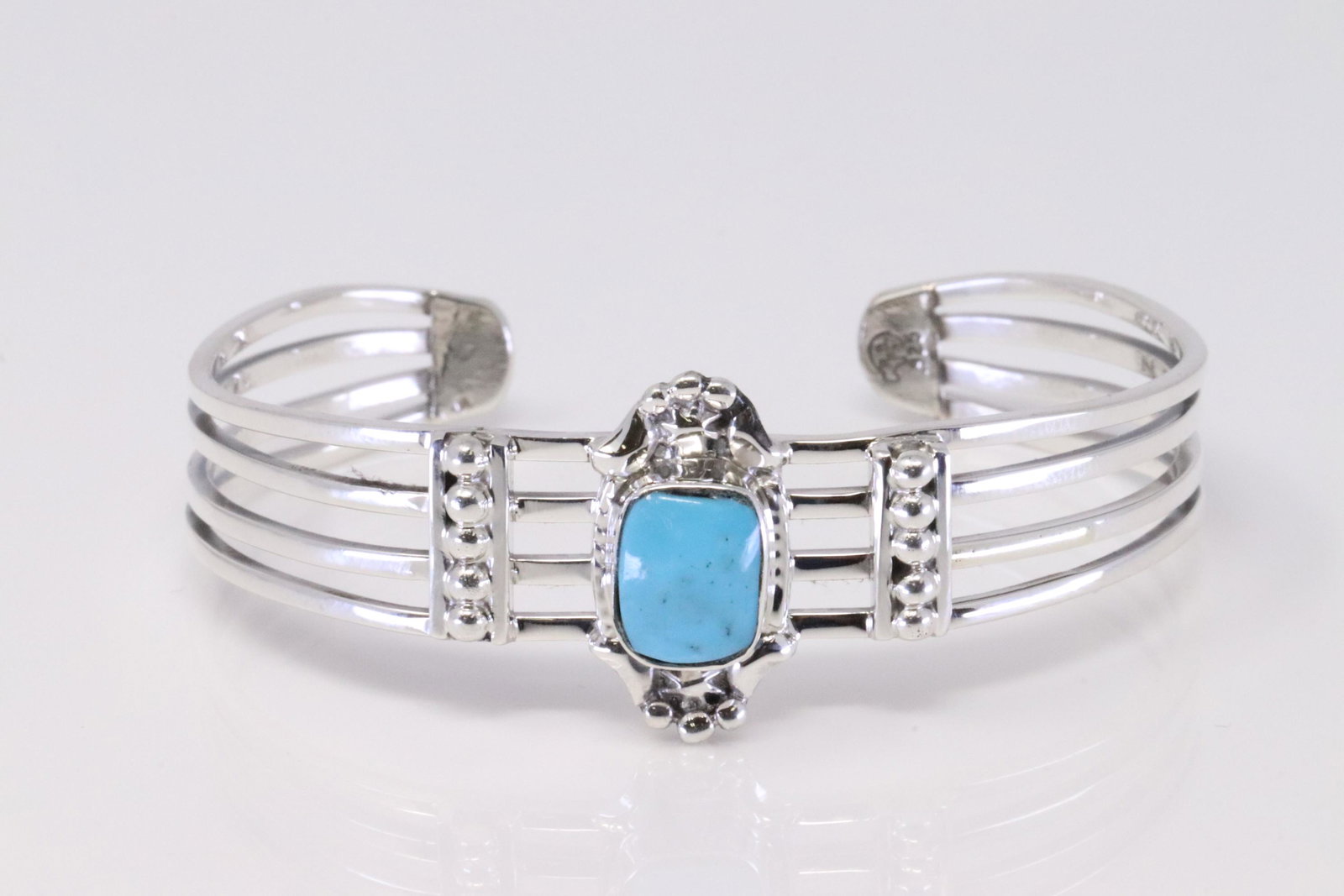 Native America Navajo Handmade Sterling Silver Turquoise Bracelet By Grace Kenneth.: This is a Native America Navajo Handmade Sterling Silver Turquoise Bracelet By Grace Kenneth.