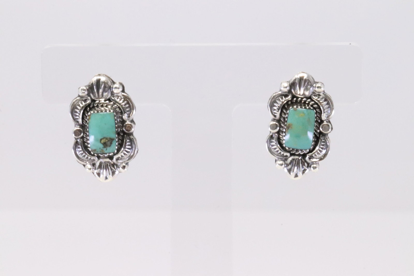 Native America Navajo Handmade Sterling Silver Turquoise Post Earring's By Sadie Jim.: This is a Native America Navajo Handmade Sterling Silver Turquoise Post Earring's By Sadie Jim.