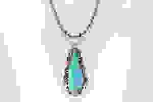 Native America Navajo Handmade Sterling Silver Turquoise Pendant & Necklace By LC. First Image