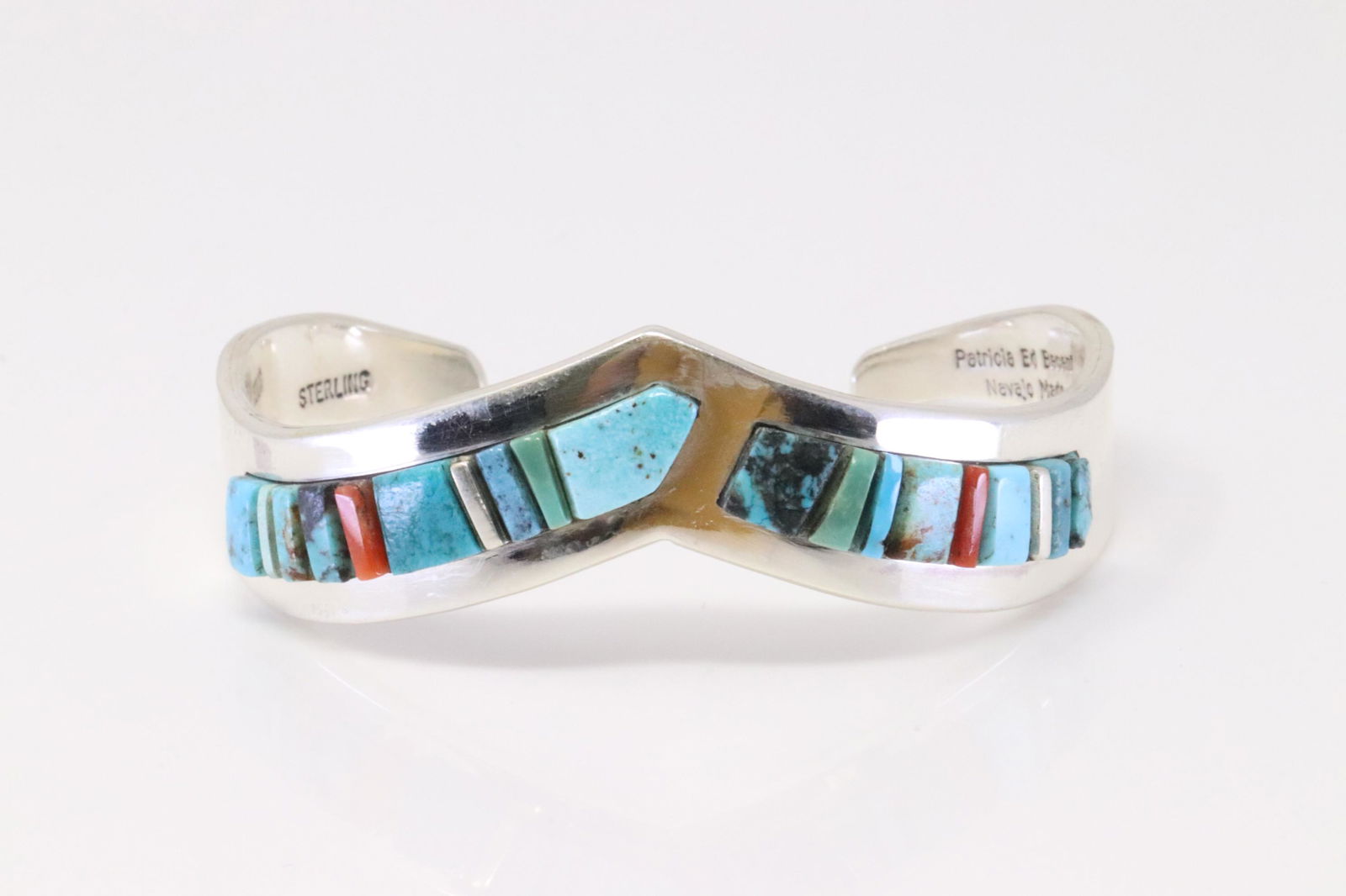Native America Navajo Handmade Sterling Silver Multi-Color Stones Bracelet By Patricia Ed Becenti. (1 of 4)