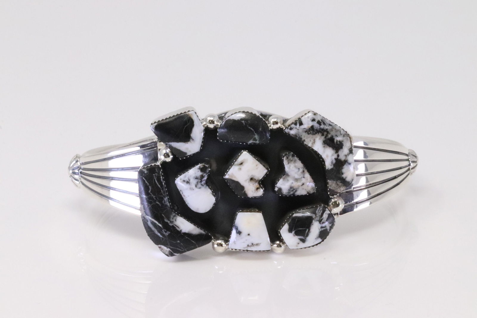Native America Navajo Handmade Sterling Silver White Buffalo Bracelet By Sheena Jack. (1 of 4)