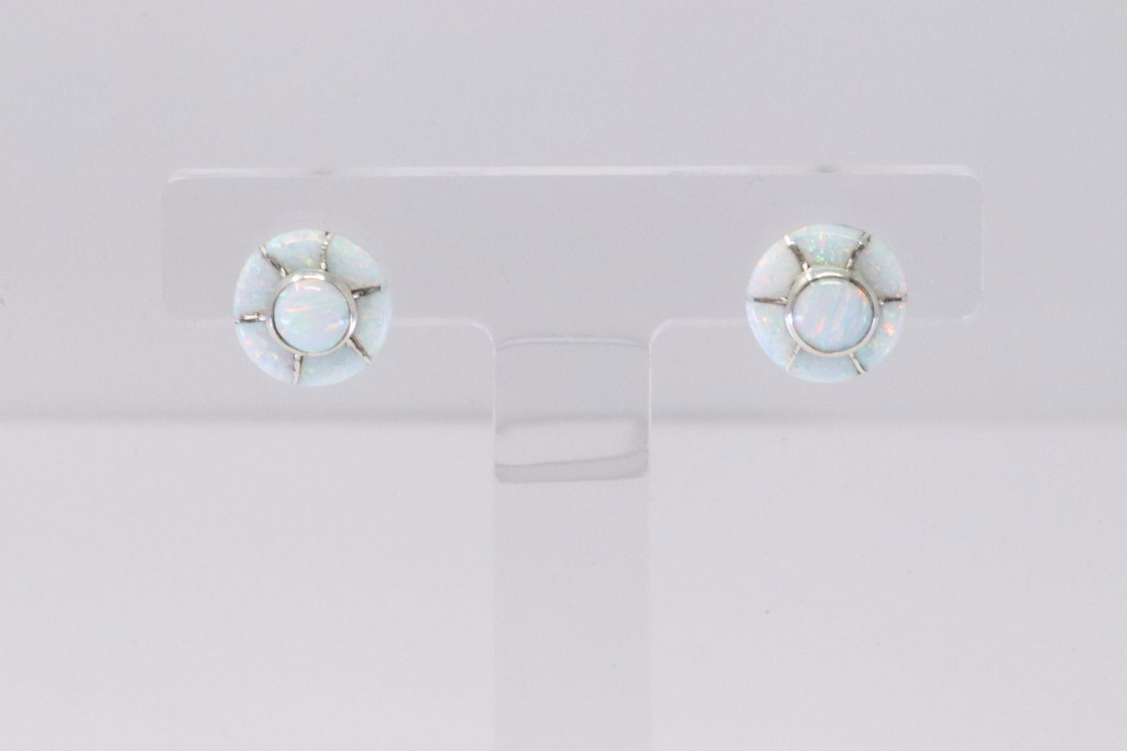 Native American Navajo Handmade Sterling Silver Opal Onlay Post Earring's By Valerie Benally. (1 of 4)