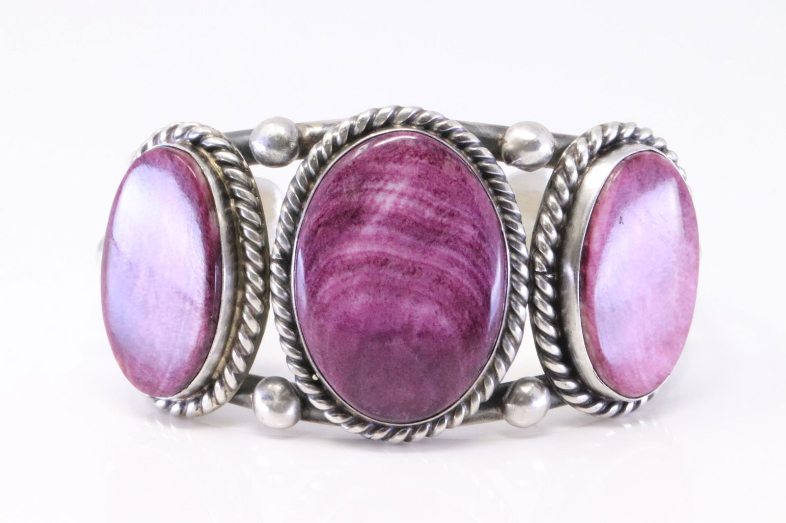 Native America Navajo Handmade Sterling Silver Purple Spiny Oyster Bracelet By A.L. (1 of 4)