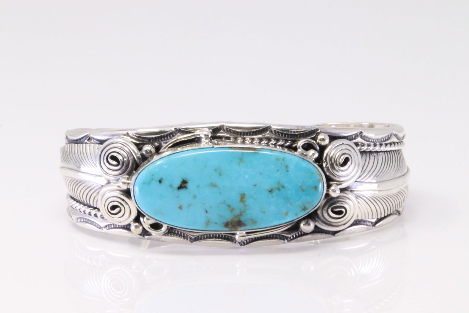 Native America Navajo Handmade Sterling Silver Turquoise Bracelet By Darrell Morgan. (1 of 4)