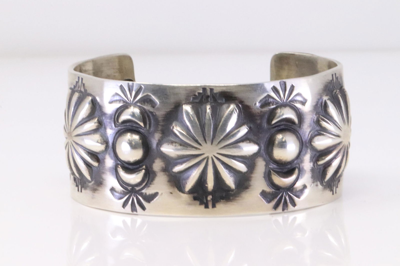 Native America Navajo Handmade Sterling Silver Cuff & Stamped Bracelet By Elvira Bill. (1 of 5)