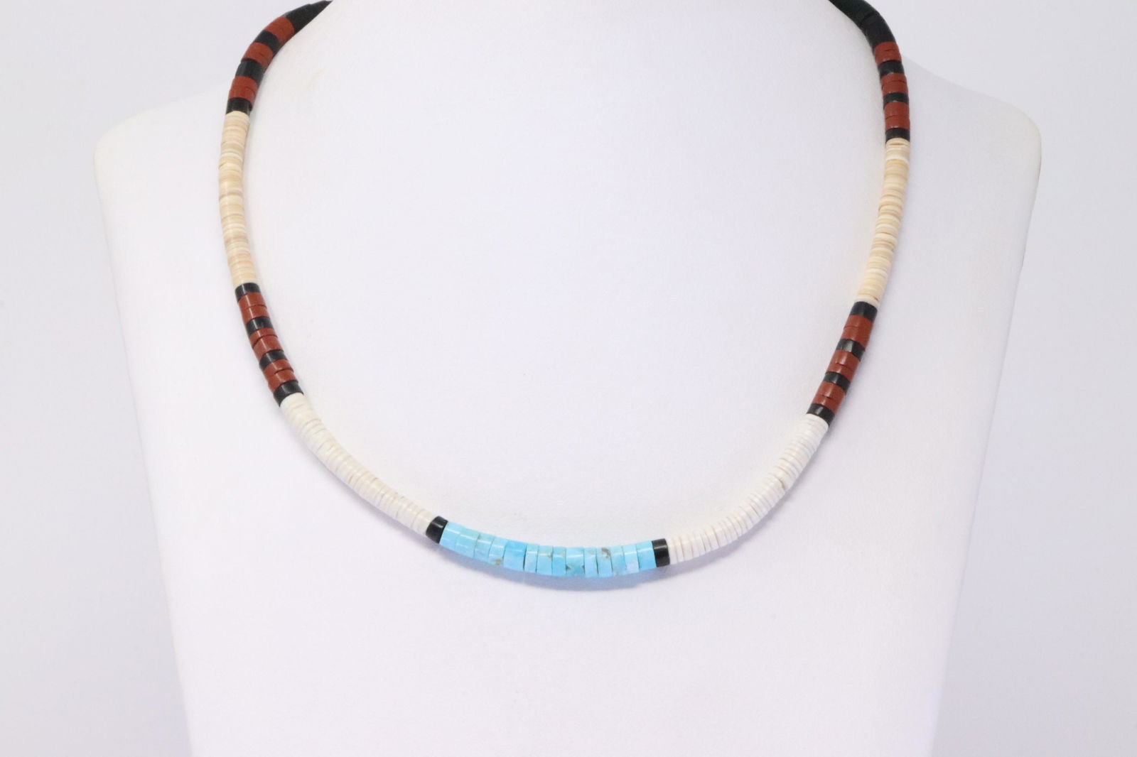 Native America Navajo Handmade Sterling Silver Multi-Color Stones Necklace By Torevia Crespin. (1 of 4)