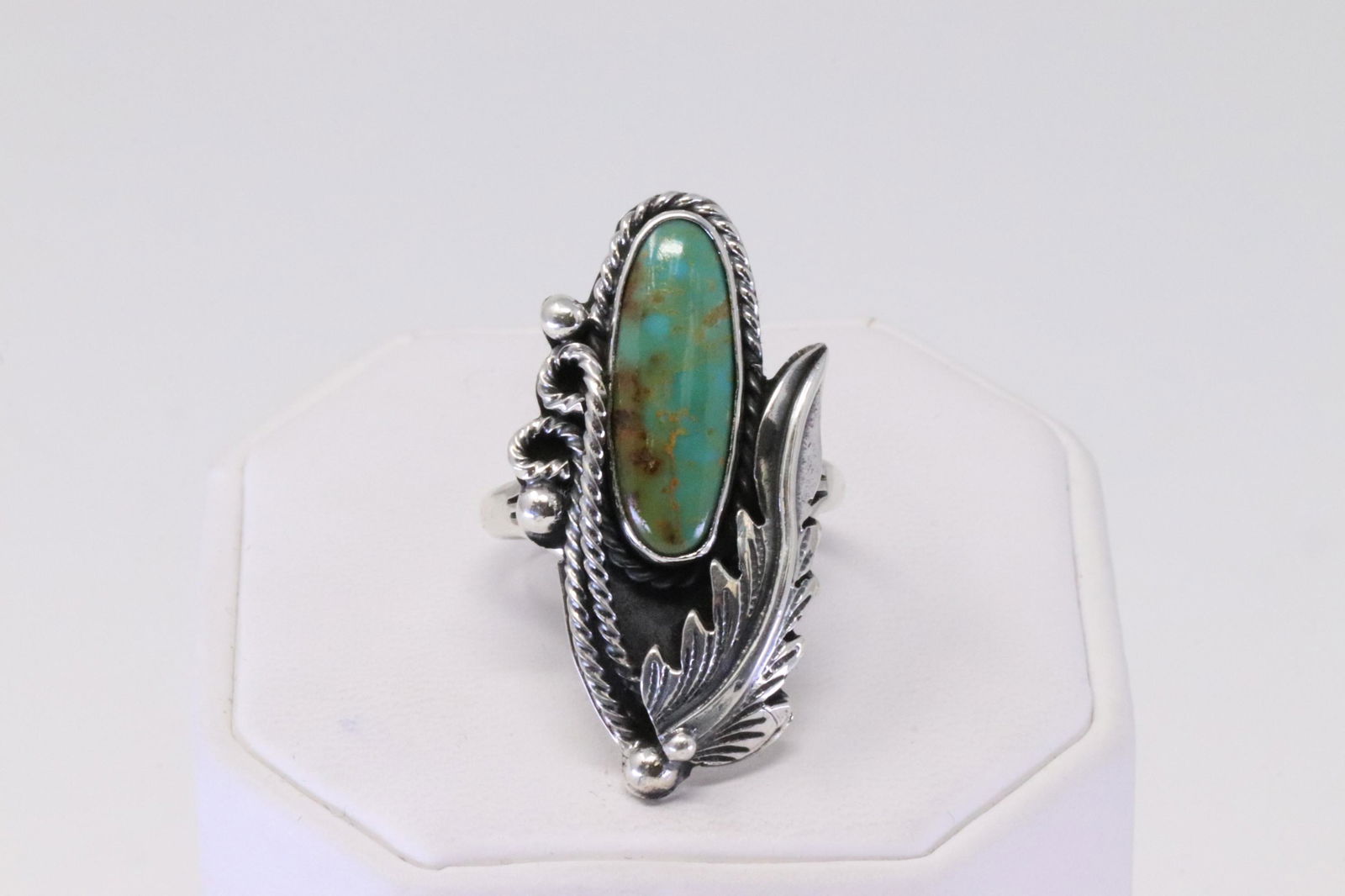 Native America Navajo Handmade Sterling Silver Turquoise Ring Cuff By Andrew Vandever. (1 of 4)