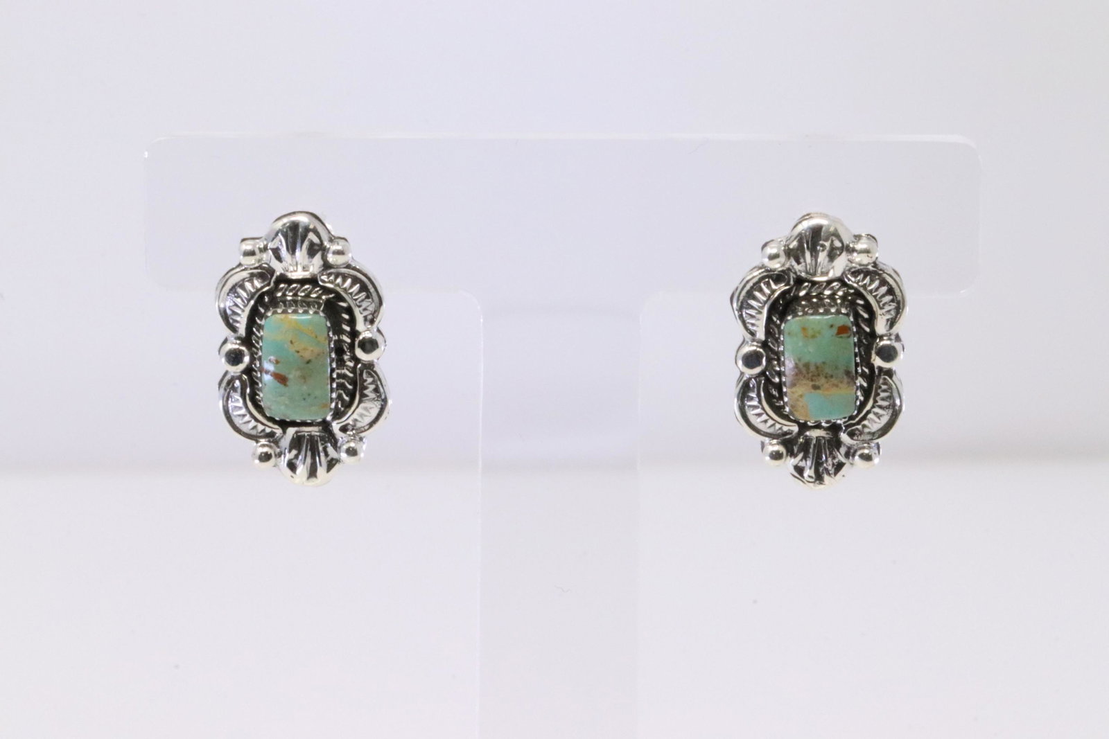 Native American Navajo Handmade Sterling Silver Turquoise Post Earring's By Sadie Jim.: This is a Native American Navajo Handmade Sterling Silver Turquoise Post Earring's By Sadie Jim.
