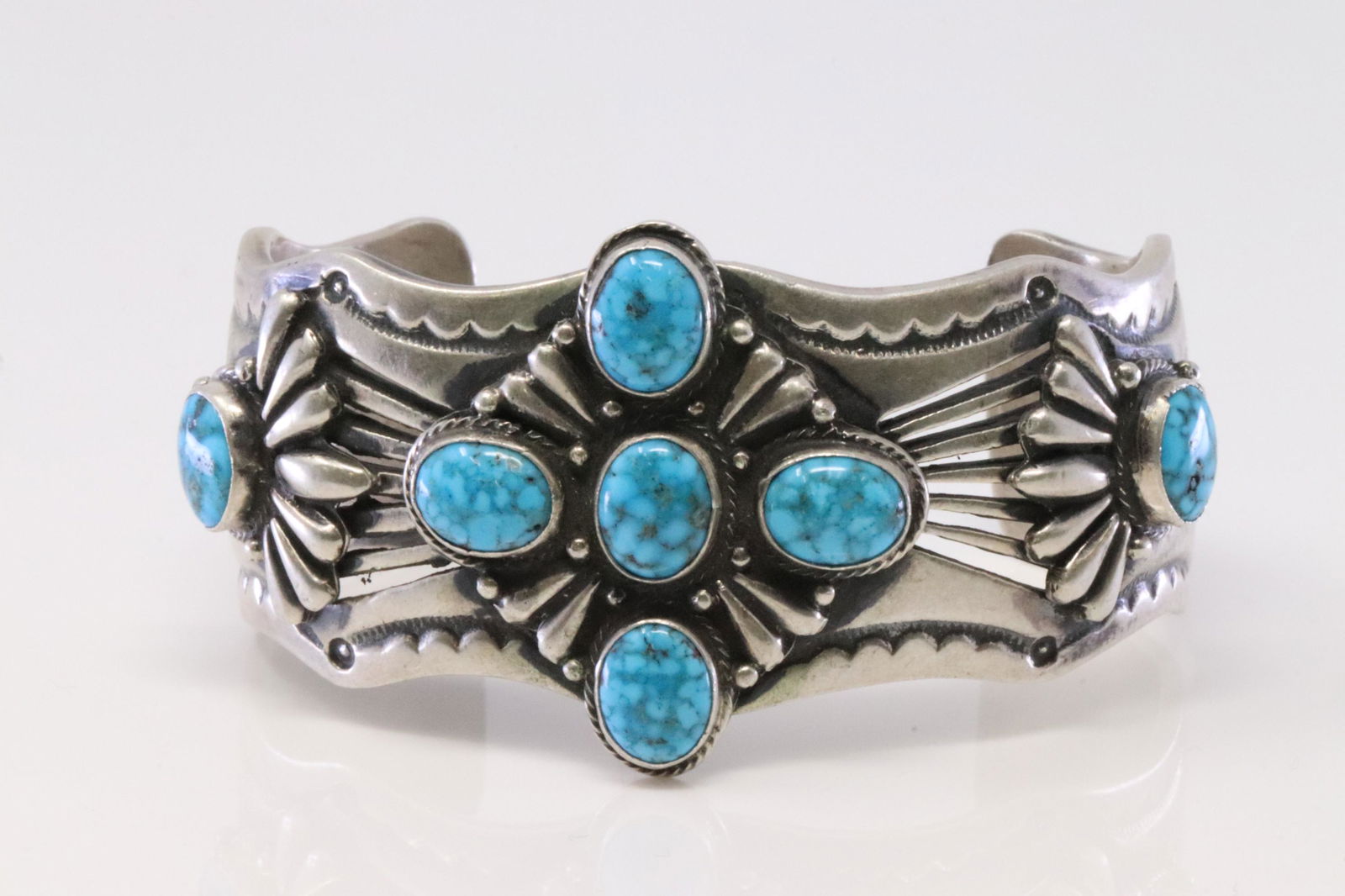 Native American Navajo Handmade Sterling Silver Turquoise Bracelet By L.James. (1 of 4)