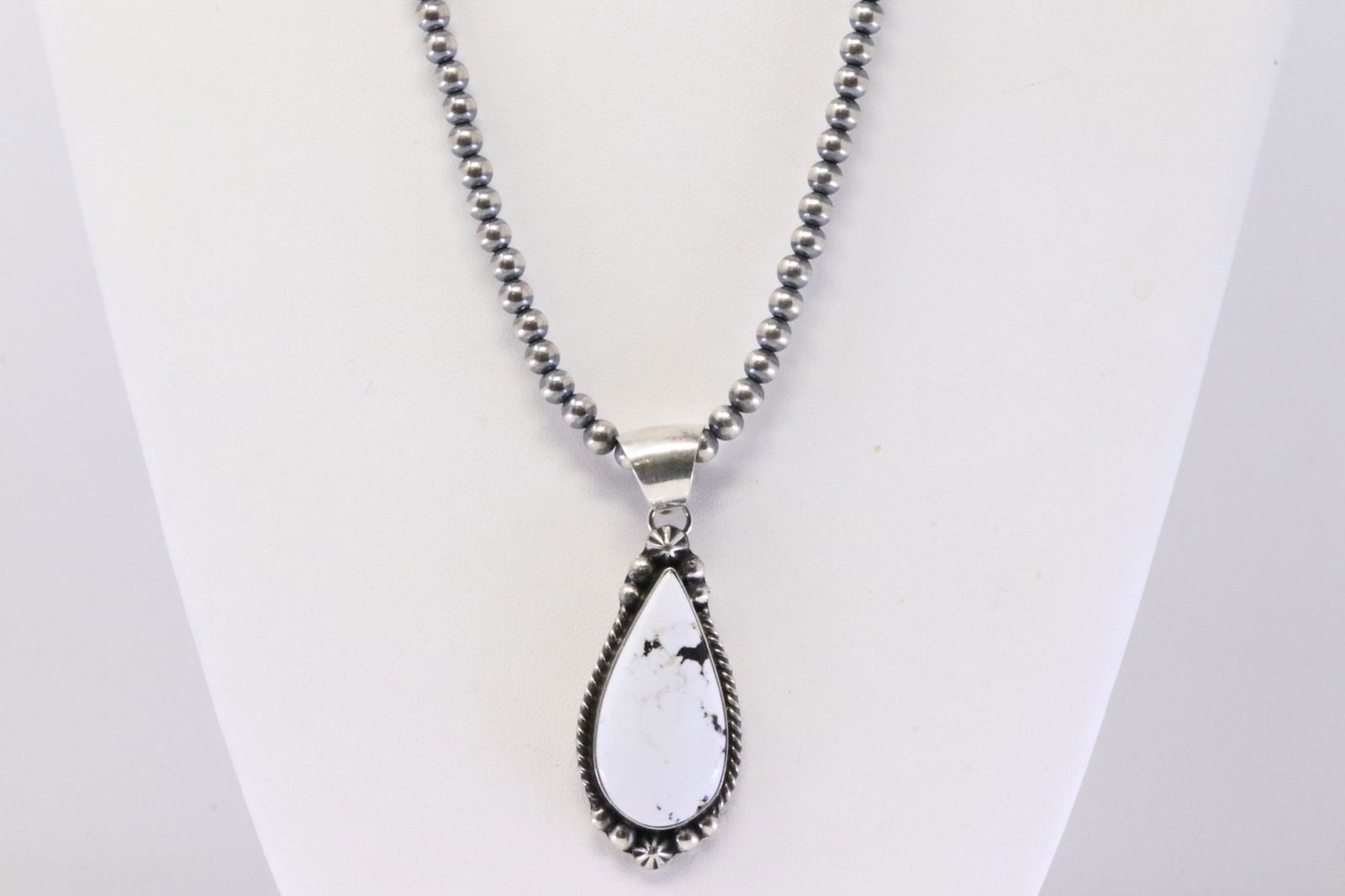 Native American Navajo Handmade Sterling Silver White Buffalo Pendant & Necklace By A.L. (1 of 4)