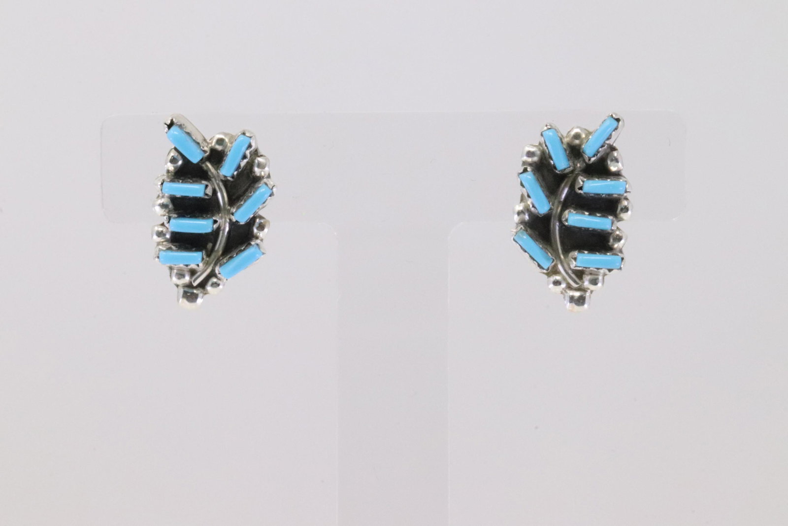 Native America Zuni Handmade Sterling Silver Turquoise Post Earring's By Vickie Johnson & Fabian.: This is a Native America Zuni Handmade Sterling Silver Turquoise Post Earring's By Vickie Johnson & Fabian.