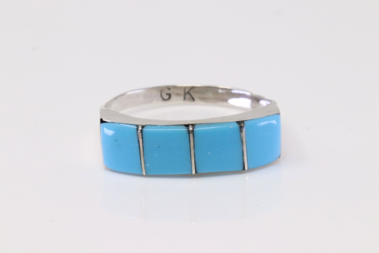 Native America Navajo Handmade Sterling Silver Turquoise Ring Inlay By G. (1 of 4)
