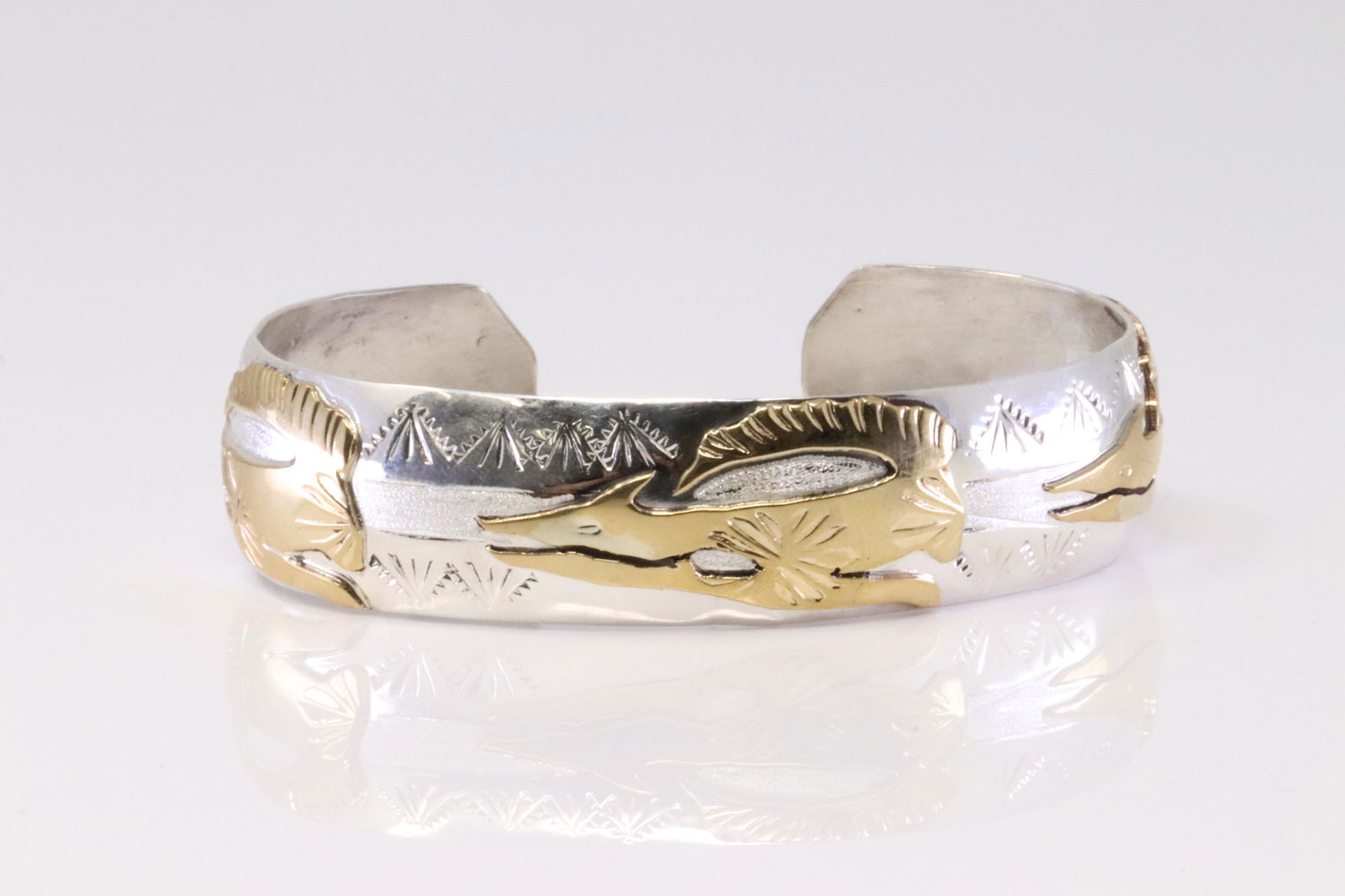 Native America Navajo Handmade Sterling Silver Solid Cuff Bracelet By Genevieve Jones. (1 of 4)