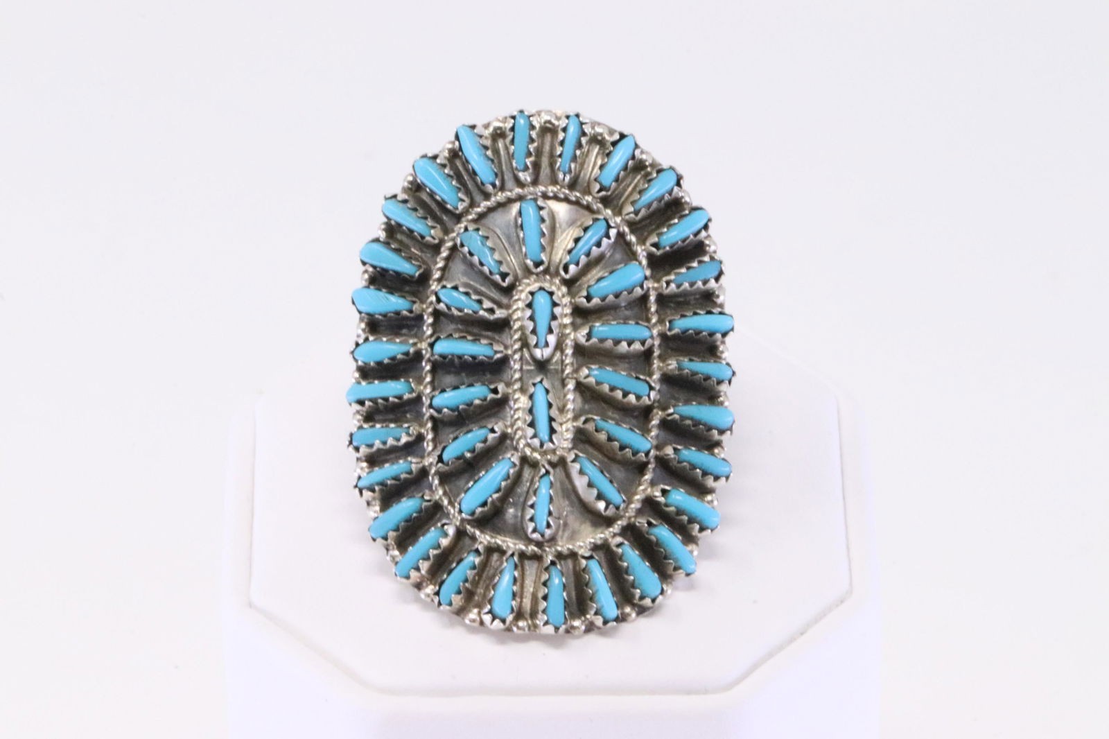 Native America Zuni Handmade Sterling Silver Turquoise Ring By VJB. (1 of 5)