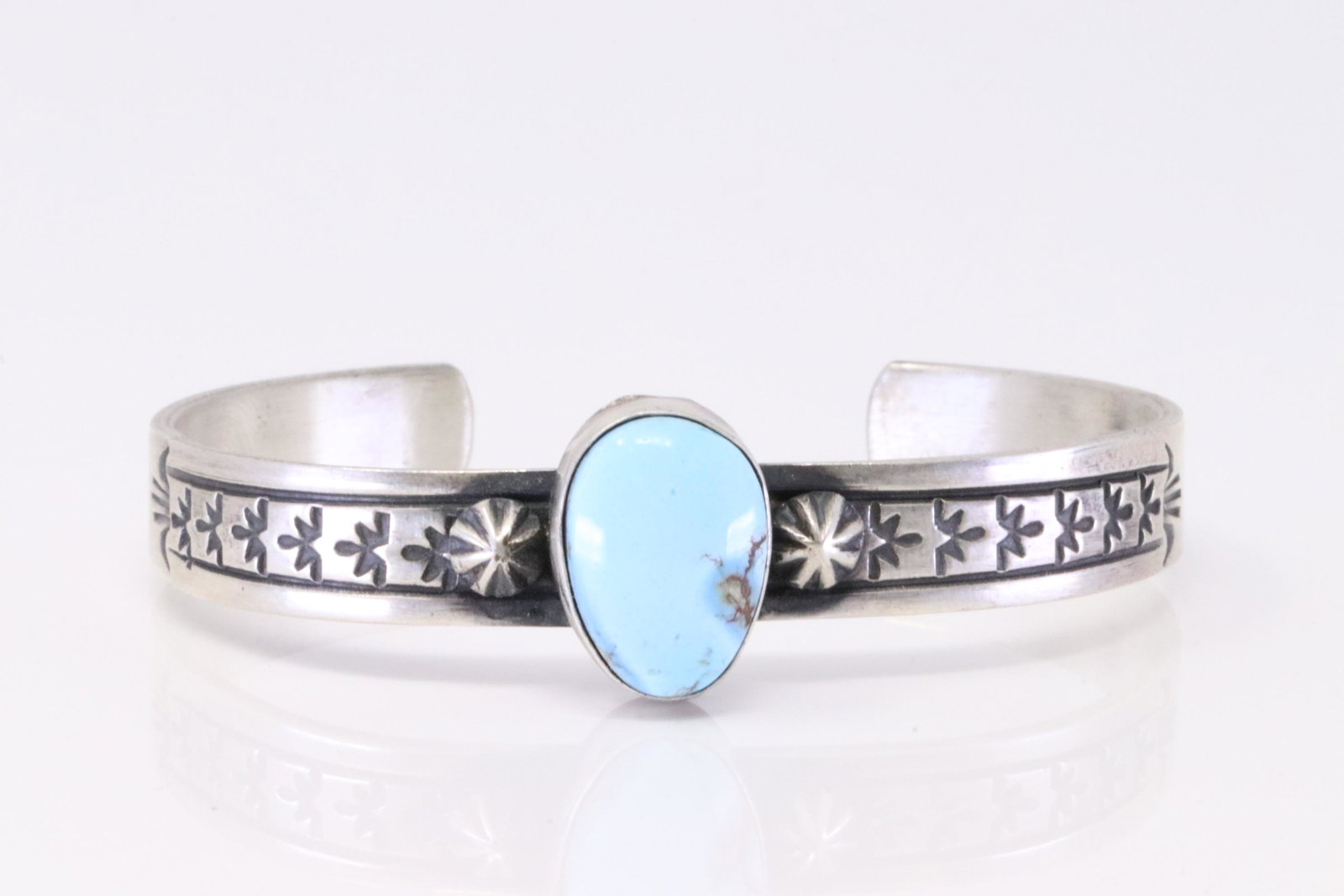 Native America Navajo Handmade Sterling Silver Golden Hill Turquoise Bracelet By Rick Enriquez.: This is a Native America Navajo Handmade Sterling Silver Golden Hill Turquoise Bracelet By Rick Enriquez.